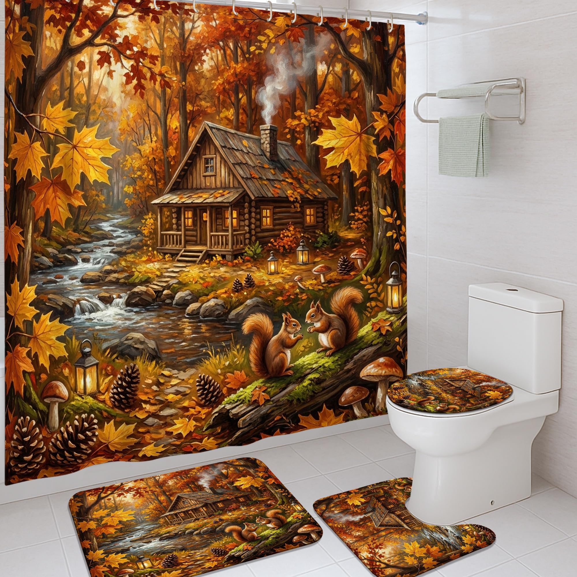 Rideau de douche lavable anti-éclaboussures 183x183 motif écureuil
