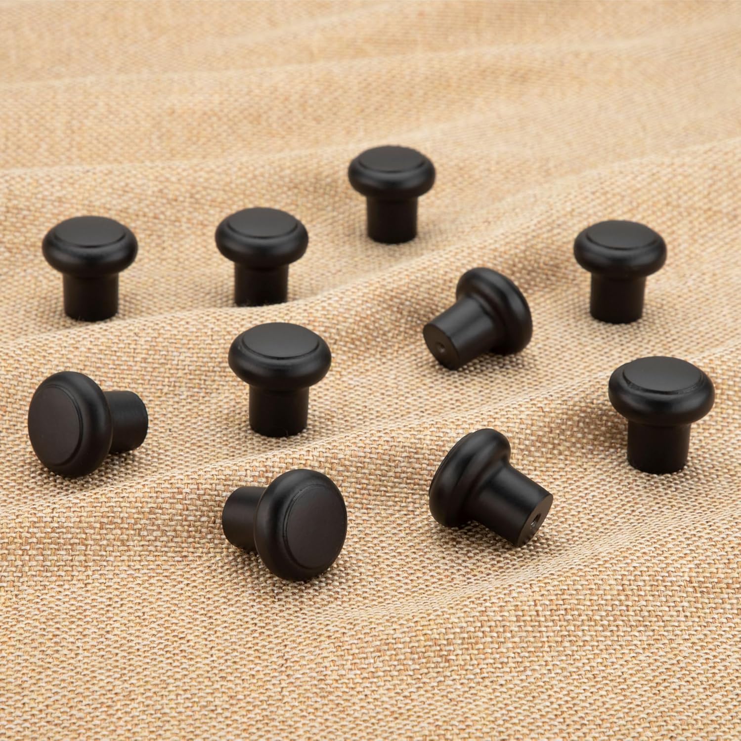 Cabinet Knobs, 10 Pack 1-1/4 Inch (32mm) Matte Black Kitchen Cabinet Knobs for Drawer Pulls & Drawer Handles, Solid Cast Iron Step Drawer Handles for Dresser
