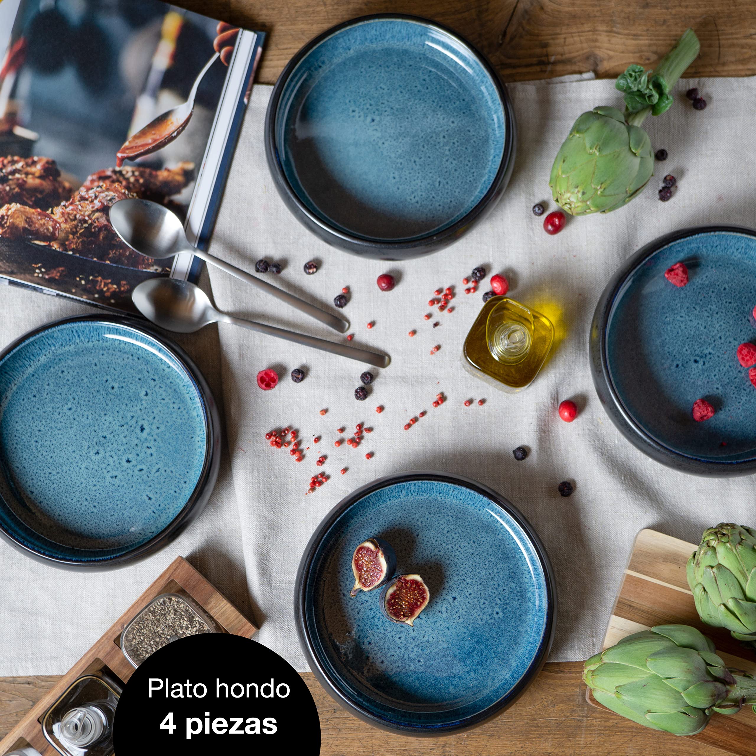 Moritz & Moritz SOLID - 4 platos de sopa de gres de 19 cm – Cuenco de gres, para sopa, pasta, ensalada o cereales