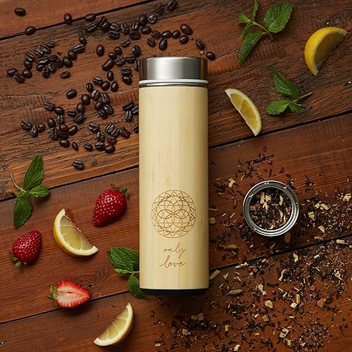 Miniatura 6 de Vaso de viaje de té de bambú aislado con infusor, colador y funda, para café caliente o té frío, taza de café de acero inoxidable, juego de regalo