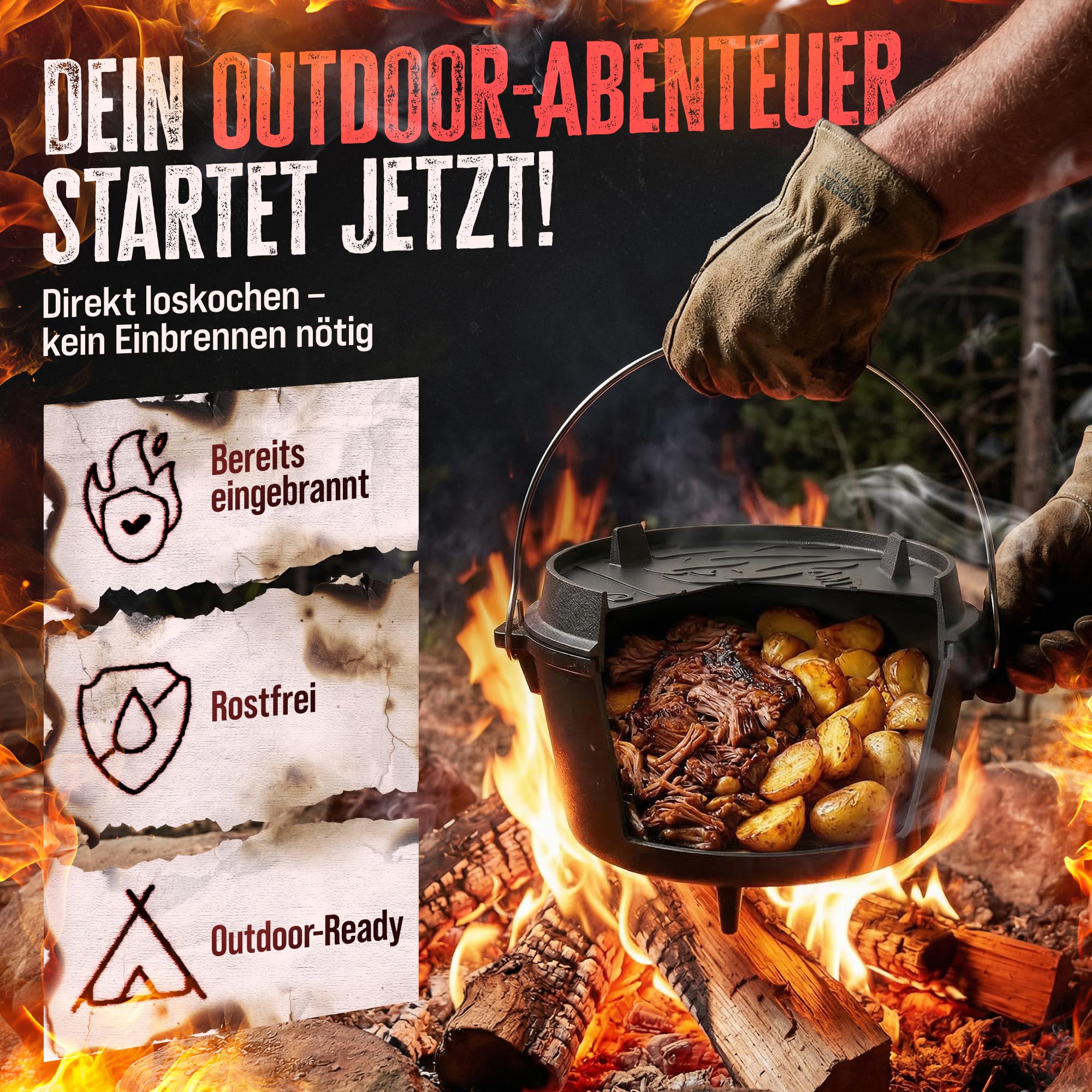 AMZBBQ Premium Dutch Oven - Olla con patas (9 litros)