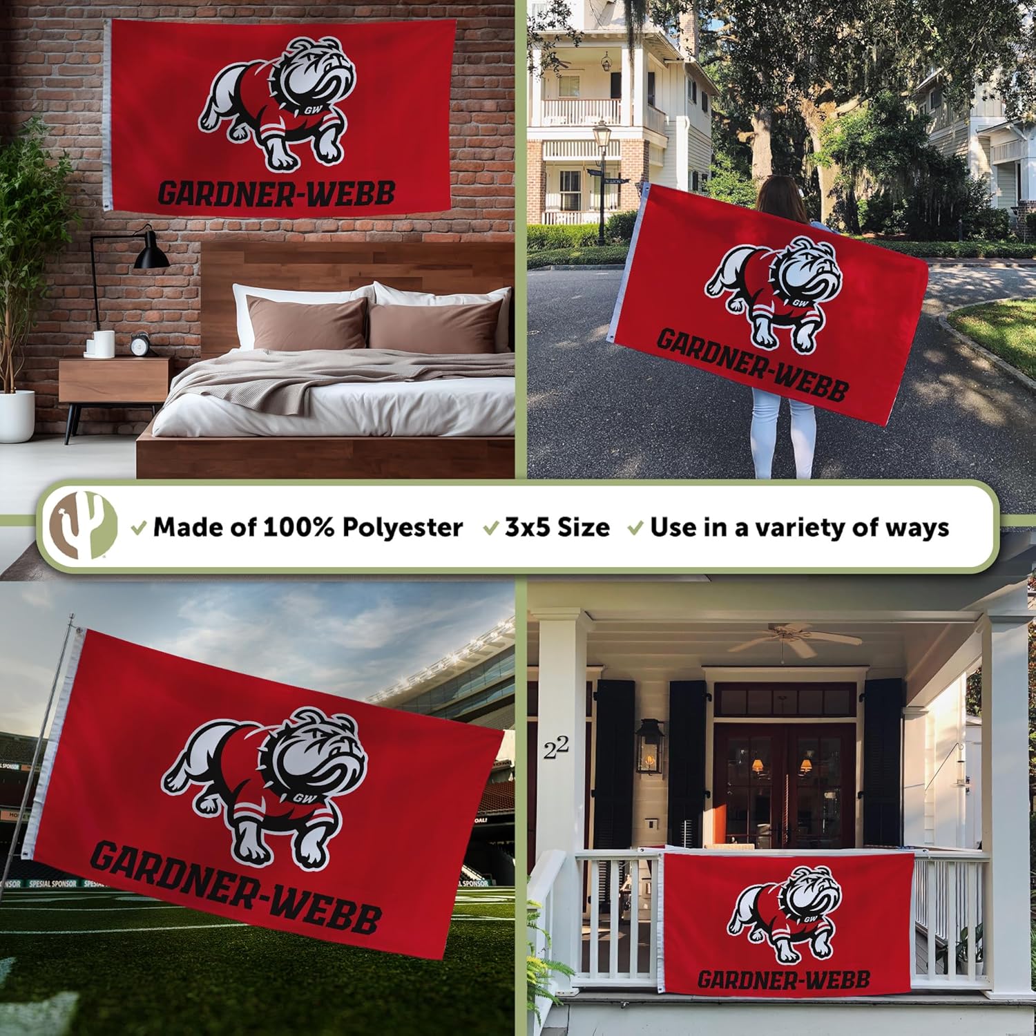 Desert Cactus Gardner-Webb University GWU Flag - 3 x 5 Feet Bulldogs Banner, Indoor/Outdoor Durable Fabric, 100% Polyester Design (Style 1B)