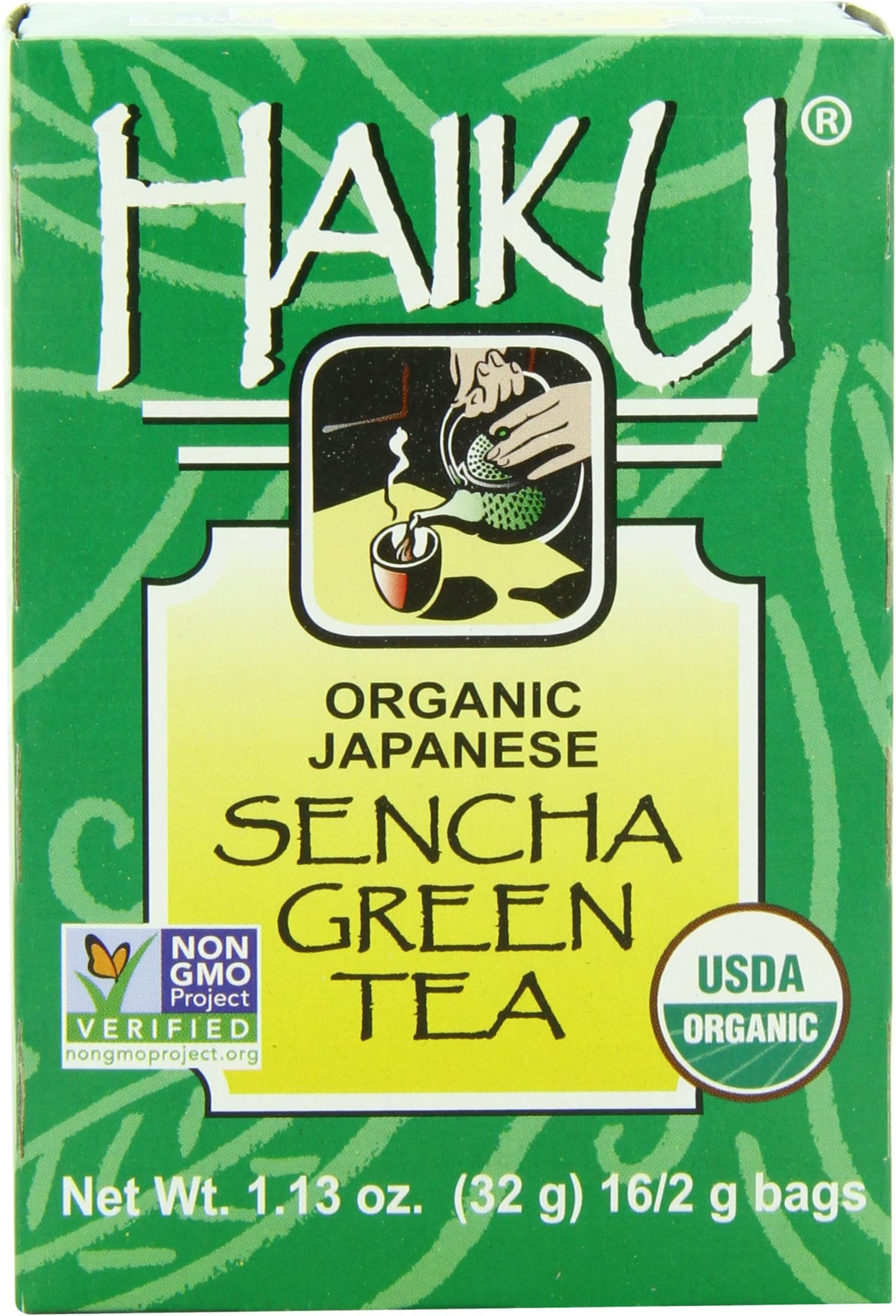 Haiku Organic Tea, Japanese Sencha Green, 16 Teabags (Pack of 6)