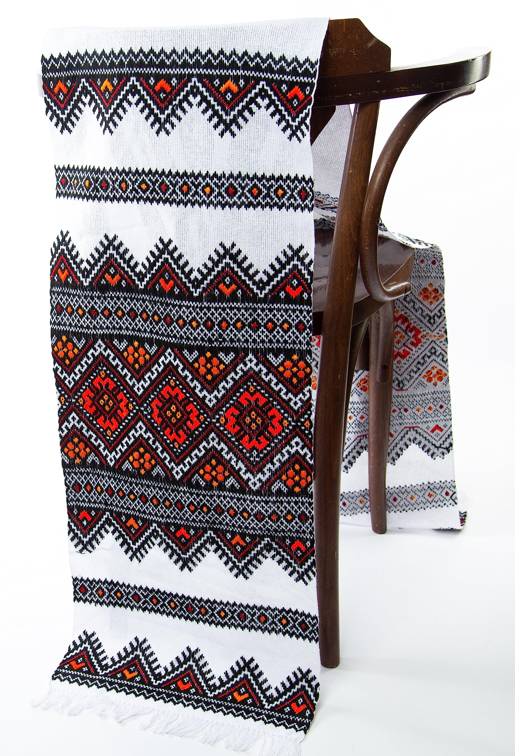 Ukrainian RUSHNYK Hand Embroidered Satin Stith Towel Red Beige Slavic Wedding Decor 190 x 35 cm