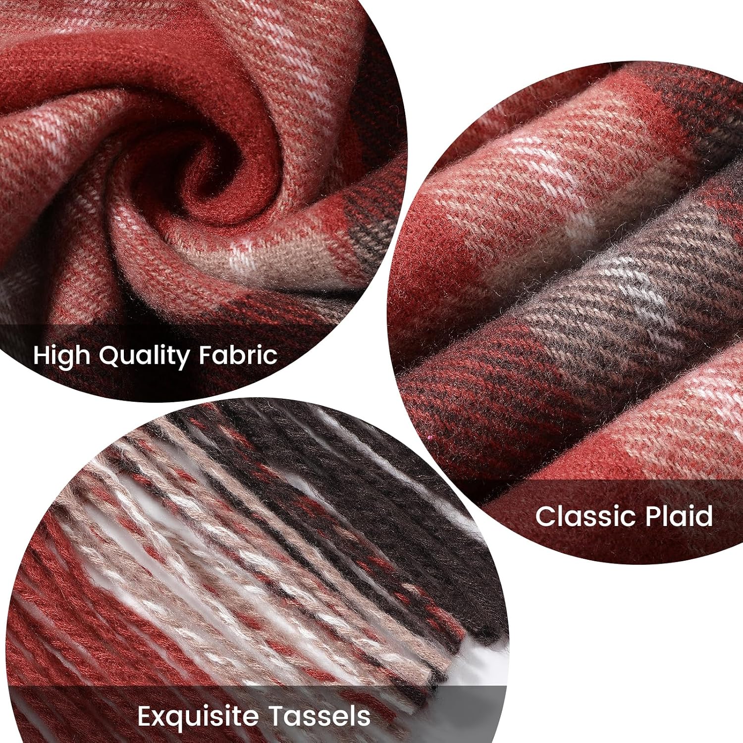 Trifabricy Winter Scarf for Women, Cashmere Feel Blanket Plaid Shawl Wrap