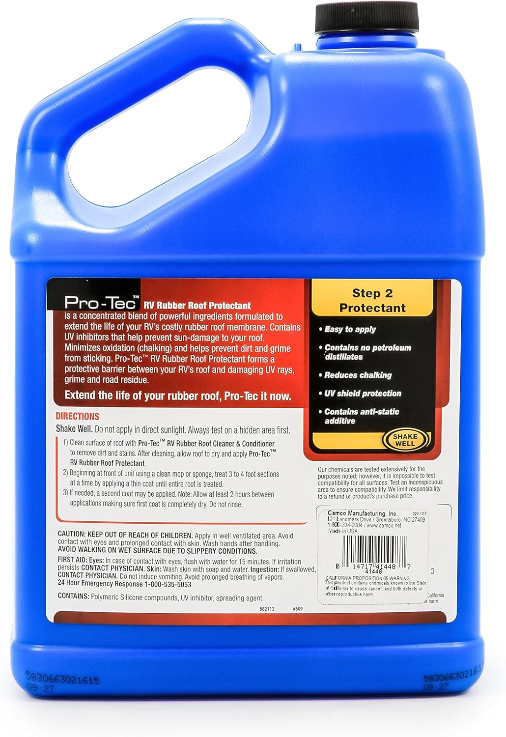Camco Pro-Tec Rubber Roof Protectant Gallon - Reduces Roof Chalking and Resists Dirt, Helps Extend the Life of RV and Trailer Rubber Roofs (41448) : Automotive
