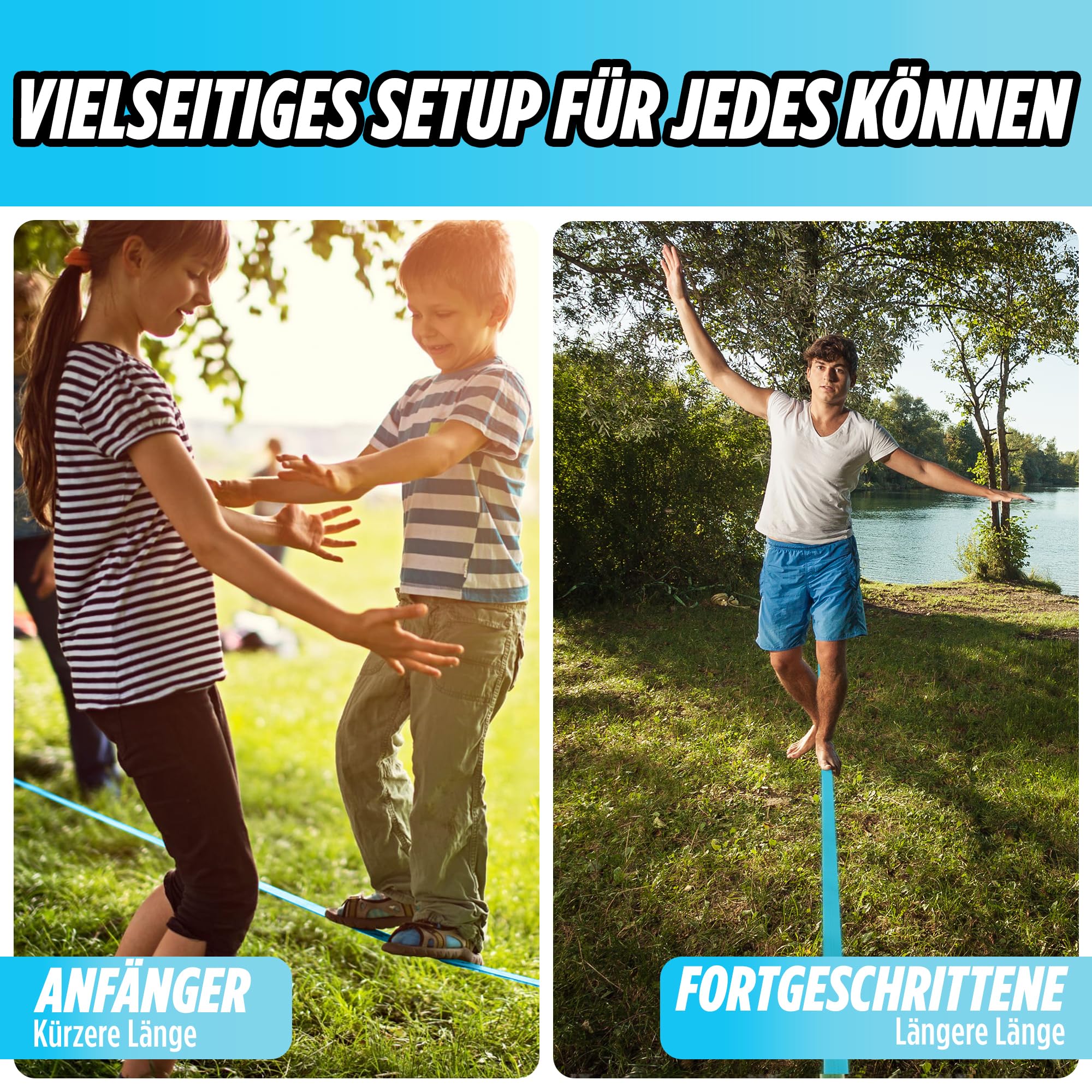 TRAILBLAZE Kit Slackline Completo – Con Protezioni Alberi + Sacca Porta Slackline - Installazione Facile - Kit per Principianti da 15m per Camminate e Equilibrismo