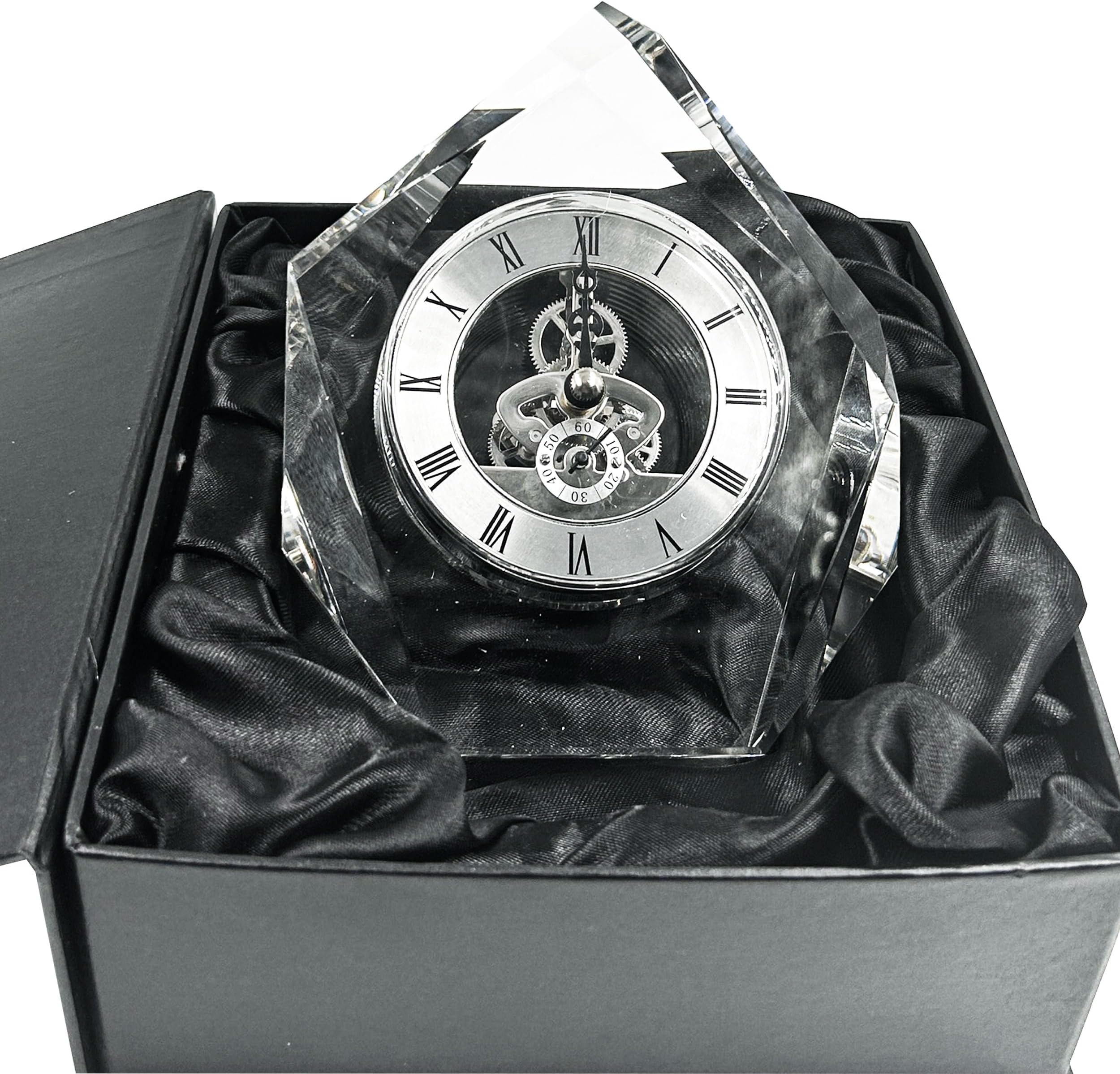 Voidrop-Transparent Mechanical Clock Crystal-Personalized Shelf Timepiece-Table clock- Service Award, Business Promotion and Wedding Present (Crystal Clock Traingle Shape(HD-68))