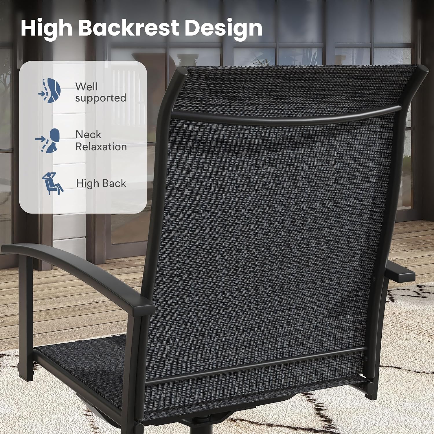 VICLLAX 7 Pieces Patio Dining Set for 6, 59" Rectangle Outdoor Table and Chairs (4 Fixed Chairs and 2 Swivel Chairs) for Deck Garden, Black