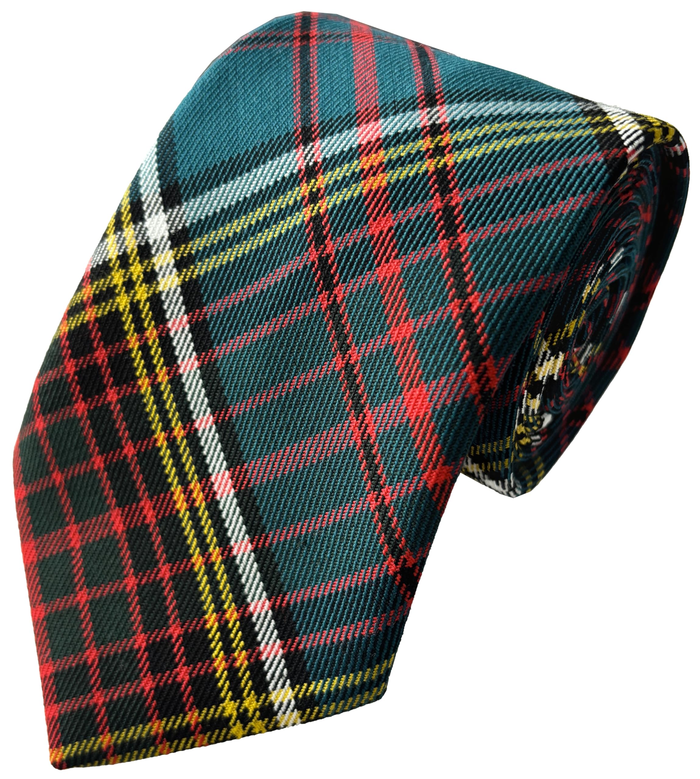 Great British Tie Club Men's Teal Green, Red, Yellow, White, Black Anderson Scottish Tartan Check Neck Tie