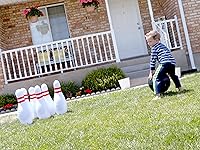 Vista 6 de Juego de bolos inflable gigante, rojo, blanco y negro, 29 pulgadas.