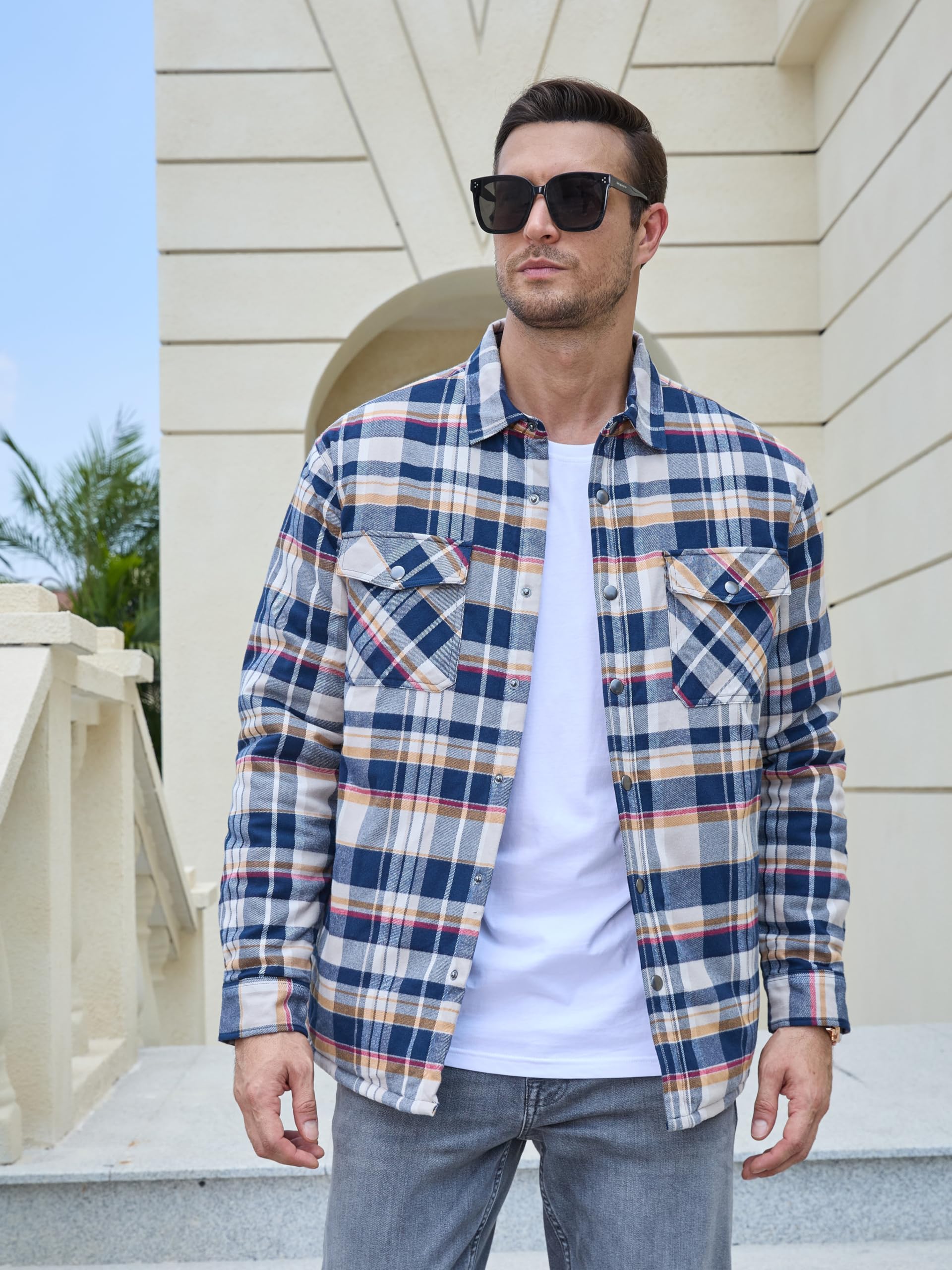 TACVASEN Herren Karierte Hemdjacke Flanellhemd Holzfällerhemd Thermohemd Jacke