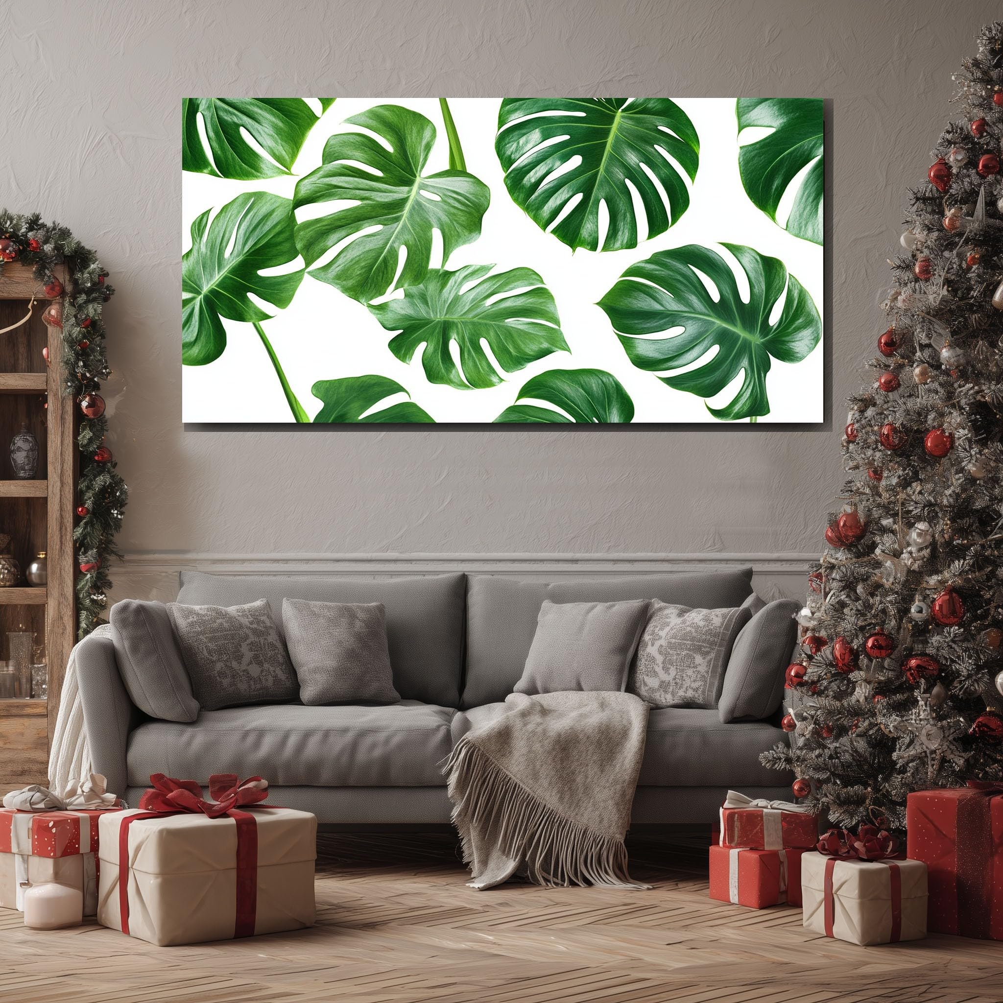 ZORYAN Tropical Monstera Leaf Large Canvas Wall Art Botanical Swiss Cheese Plant Canvas Print Jungle Greenery Artwork for Living Room Bedroom Home Decor, Frameless 50x100 cm