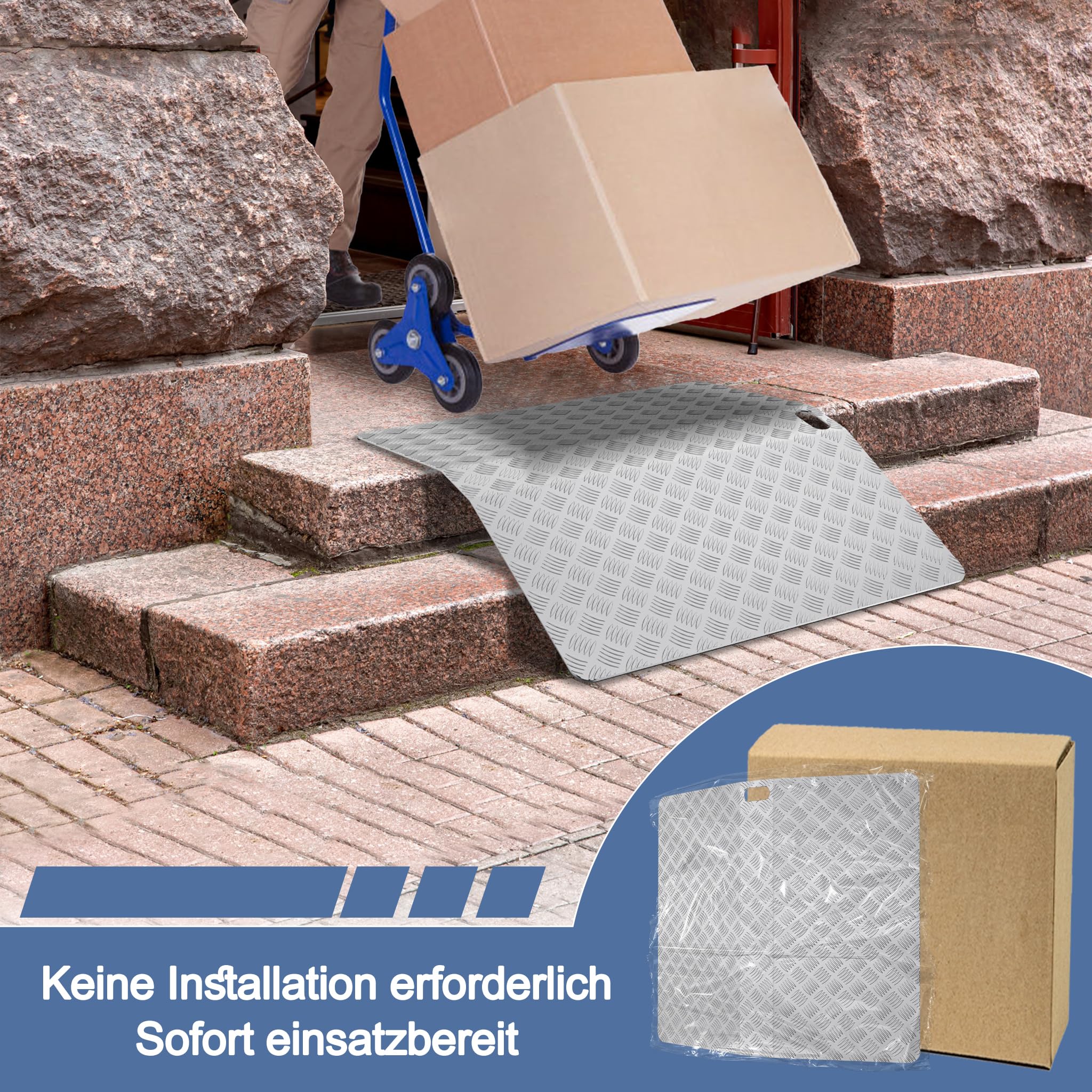UISEBRT Türschwellenrampe Rollstuhlrampe Schwellenrampe,Aluminium Rampe Rollstuhl, Schwellenbrücke rutschfest Tragbare mit Griffe,Tragfähigkeit 270 kg (100 x 70 x 10 cm)