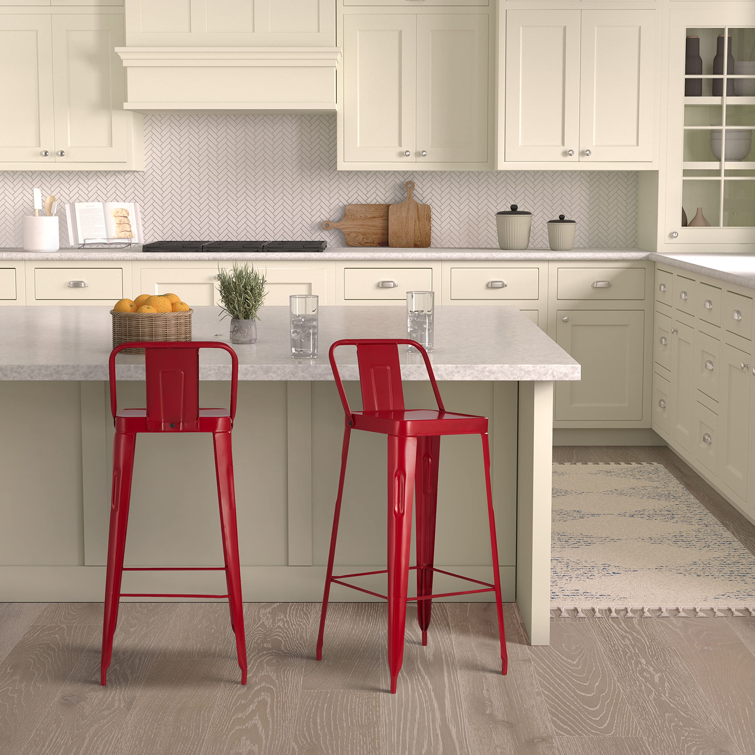 Amazon Brand - Solimo Iron Bar Stool, Red BR_BS2-Red | 44D x 36W x 99H cms