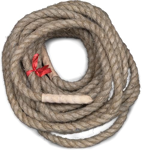 Crown Sporting Goods Cuerda de guerra de yute con extremos de cuero en 8, 20 y 1.3 pulgadas de grosor, 52, 72, 98 y 118 pies de longitud