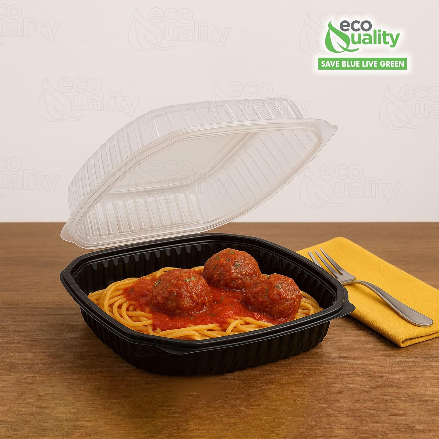 EcoQuality 38oz Black Hinged Takeout Containers with Clear Lids 9x9x3 Inch Food Storage Clamshell for Meal Prep, Restaurant, Catering, and Takeout Packaging (40)