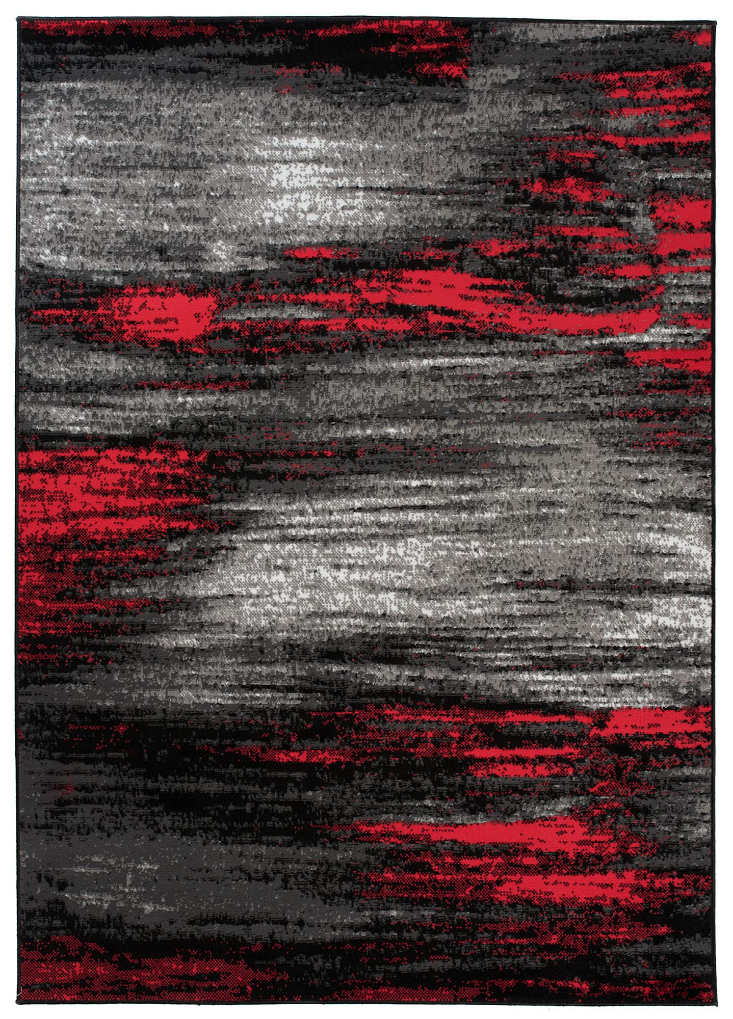 TAPISO Maya Teppich Kurzflor Modern Verwischt Meliert Streifen Design Schwarz Grau Rot Weiß Wohnzimmer Schlafzimmer ÖKOTEX 120 x 170 cm