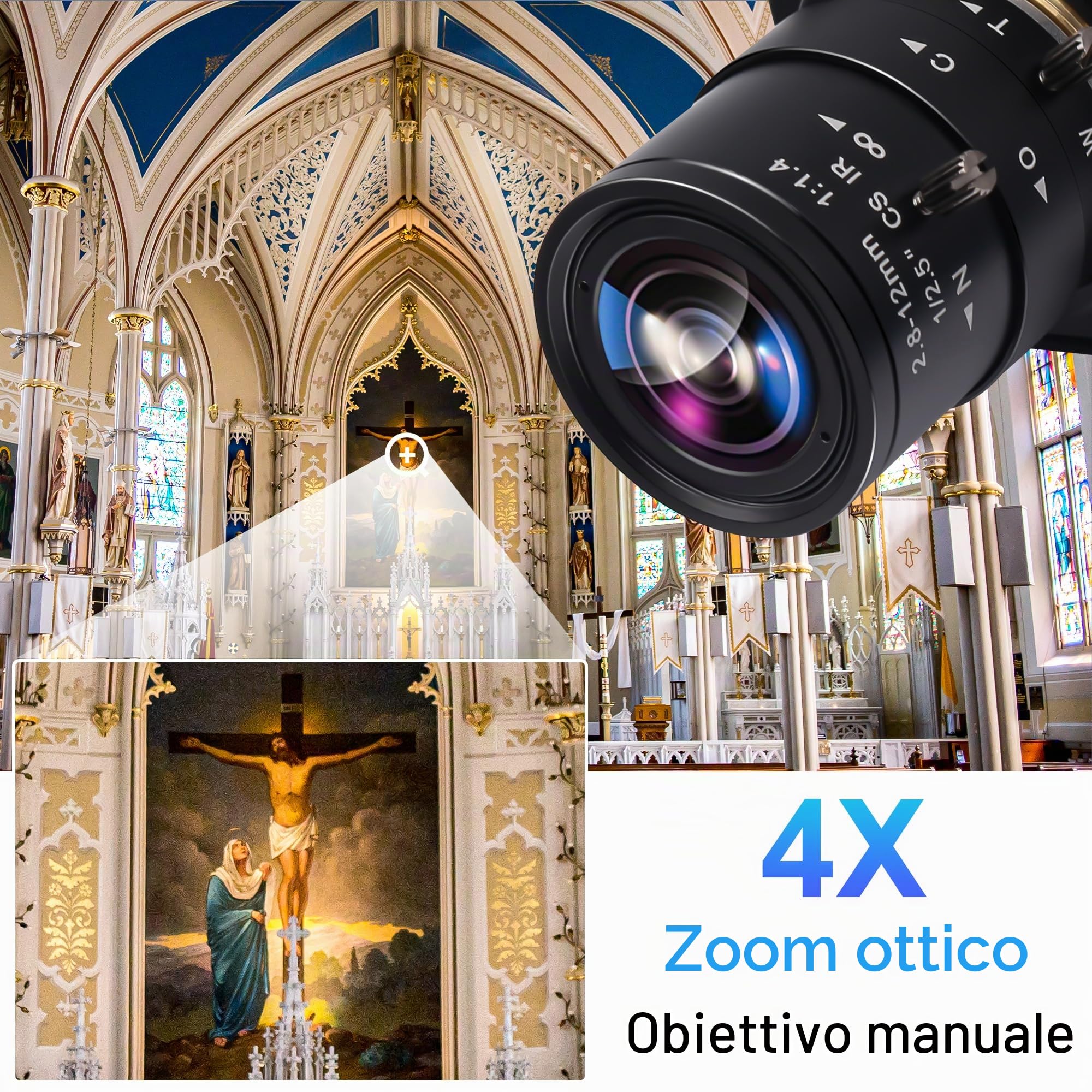 SVPRO Webcam 4K - Doppia interfaccia HDMI/USB, zoom manuale, obiettivo CS da 2,8-12 mm per close-up, fotocamera industriale CMOS IMX415 per visione artificiale
