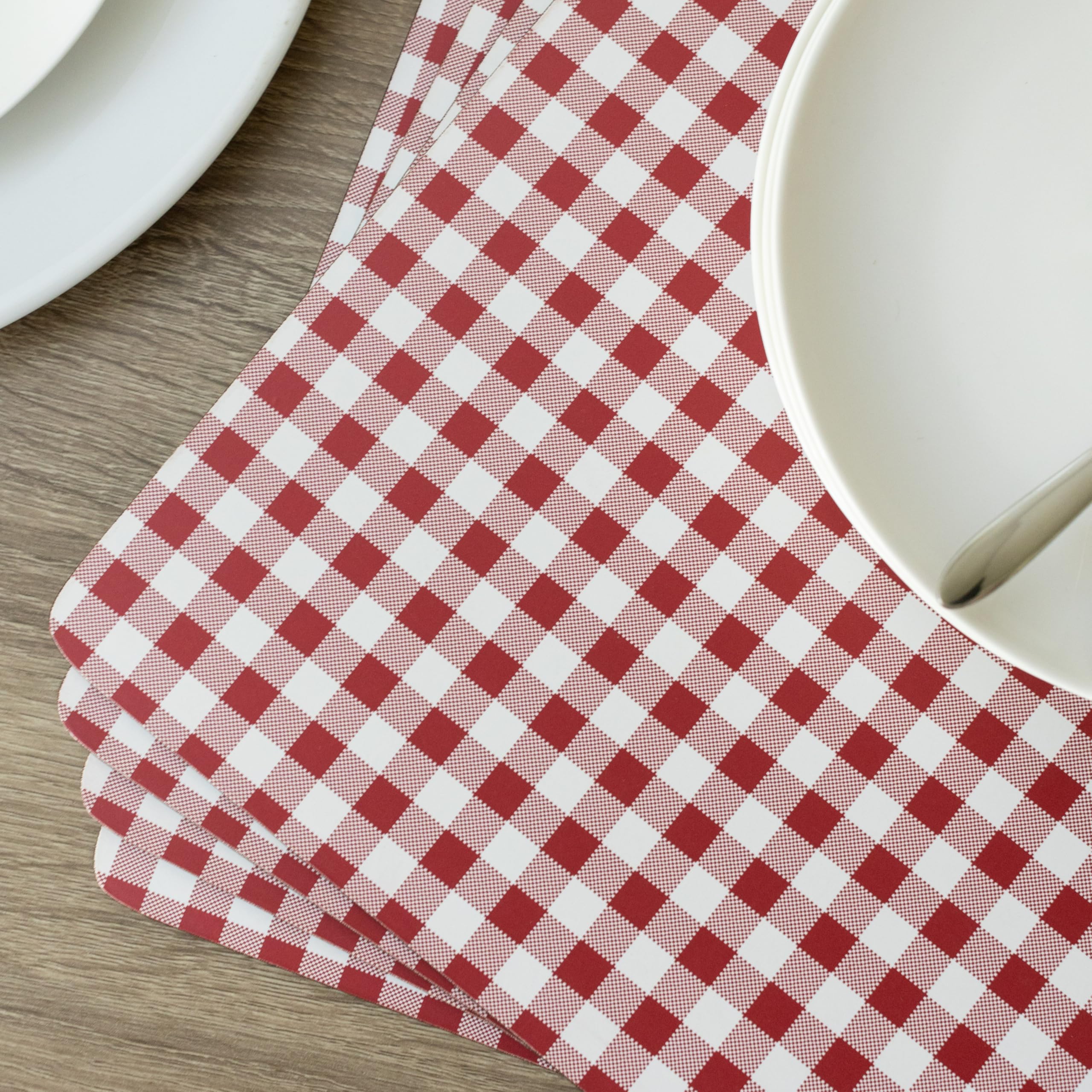 Benson Mills Kork-Tischsets 4er-Set, Dicke für Küche und Esstisch, Leicht zu Reinigen (30,5 x 40,6 cm, Rechteckig, Gingham-Karo-Rot)
