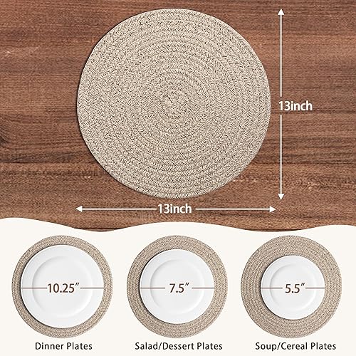 Miniatura 2 de Juego de 6 manteles individuales redondos tejidos de 13 pulgadas, manteles individuales de cuerda de algodón para mesa de cocina y comedor, manteles