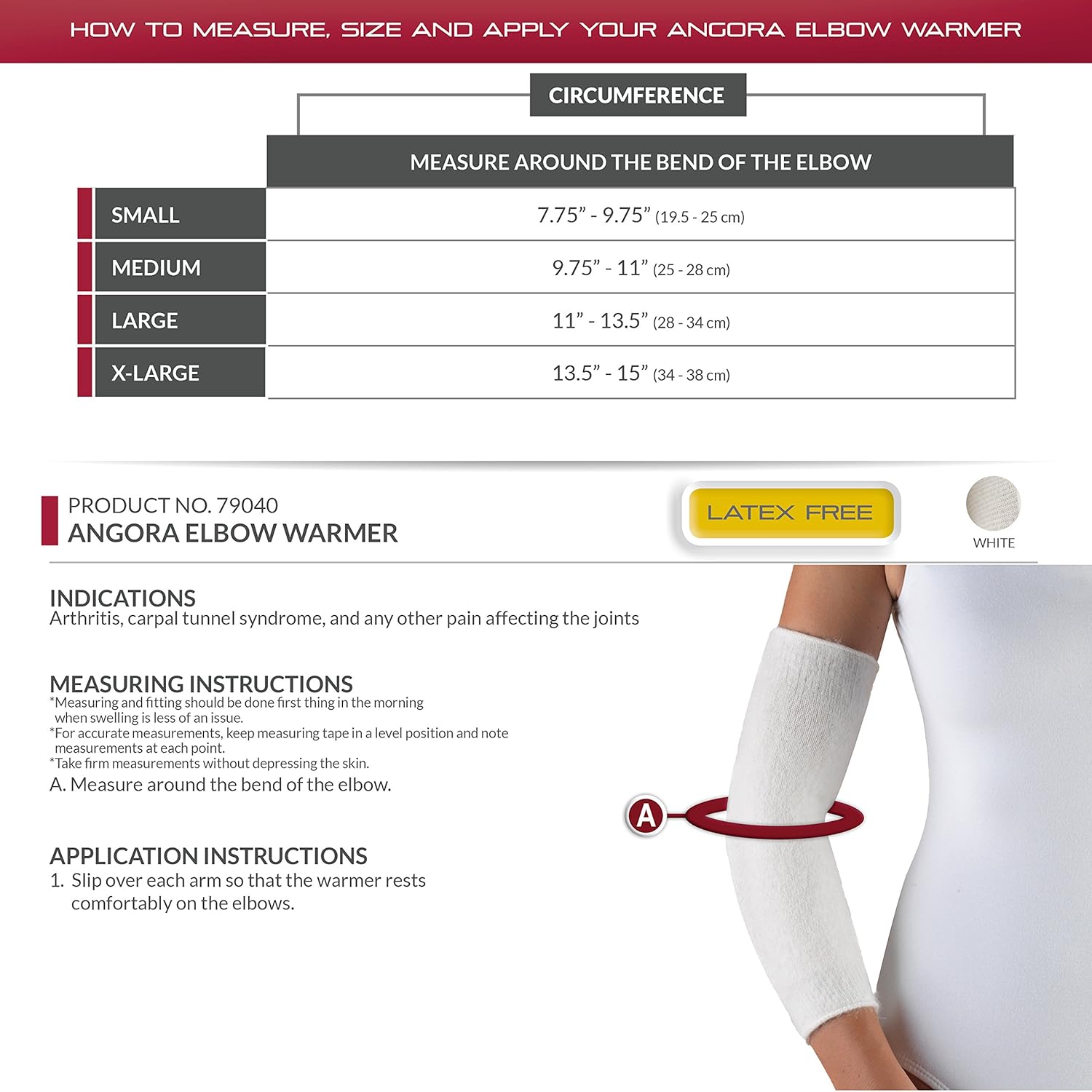 OTC Elbow Warmer, Angora, Arthritis Relief, 1 pair