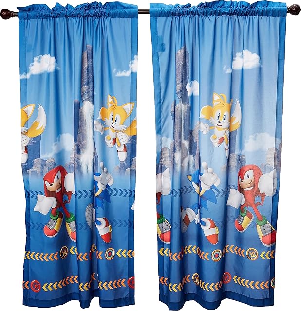 Franco Sonic The Hedgehog Kids Room Window Curtain Panels Drapes Set, 82 In x 63 In, (Official) Sega Product, Prints May Vary