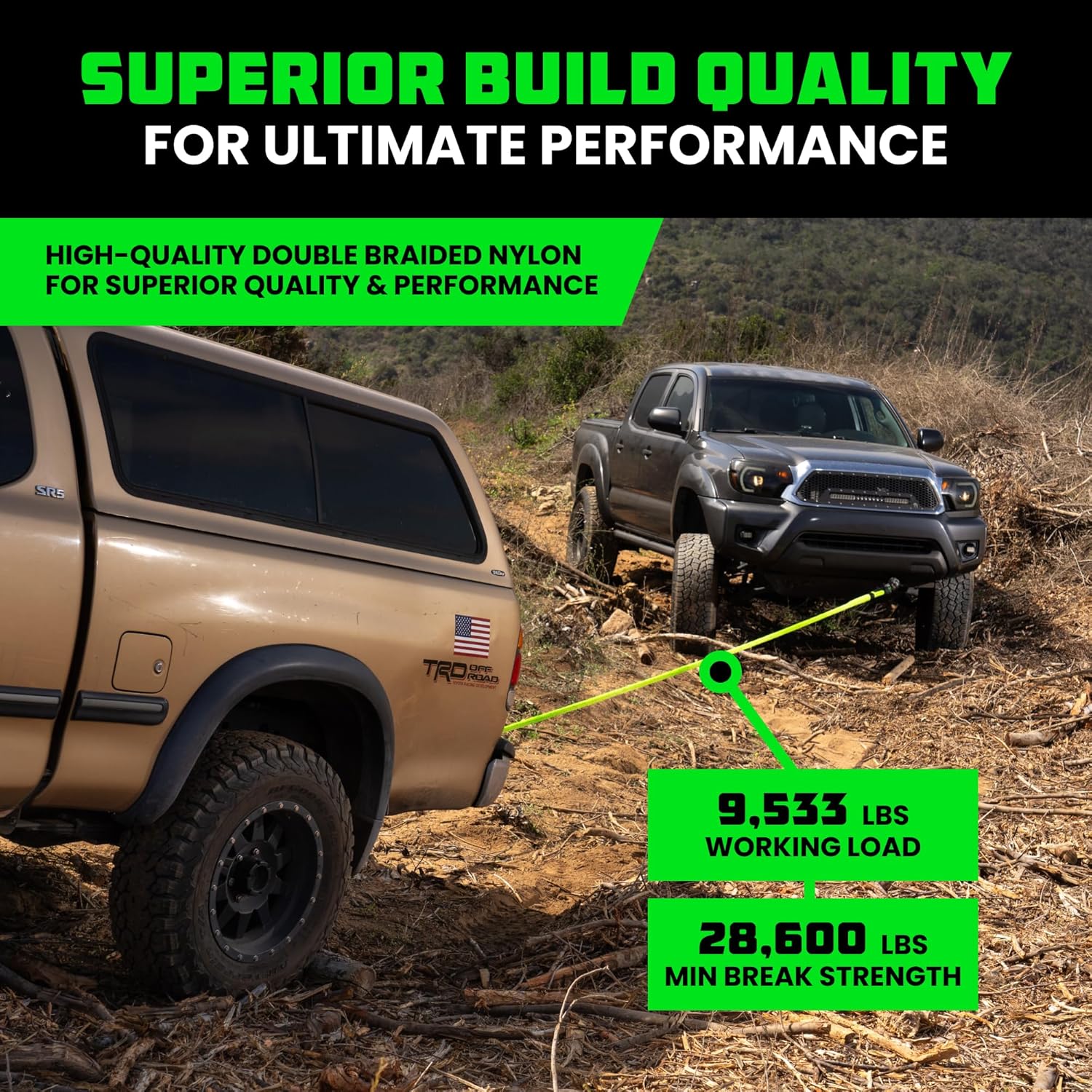 Rhino USA Kinetic Rope Recovery Kit (7/8in x 30ft) - Heavy Duty Offroad Snatch Strap - Includes 2 Soft Shackle for UTV, ATV, Truck, Car, Jeep, Tractor