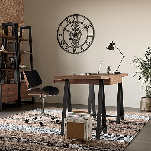 Miniatura 80 de SIMPLIHOME Sawhorse - Mesita de noche de madera maciza de 24 pulgadas de ancho, moderna, industrial, color gris envejecido, para sala de estar y