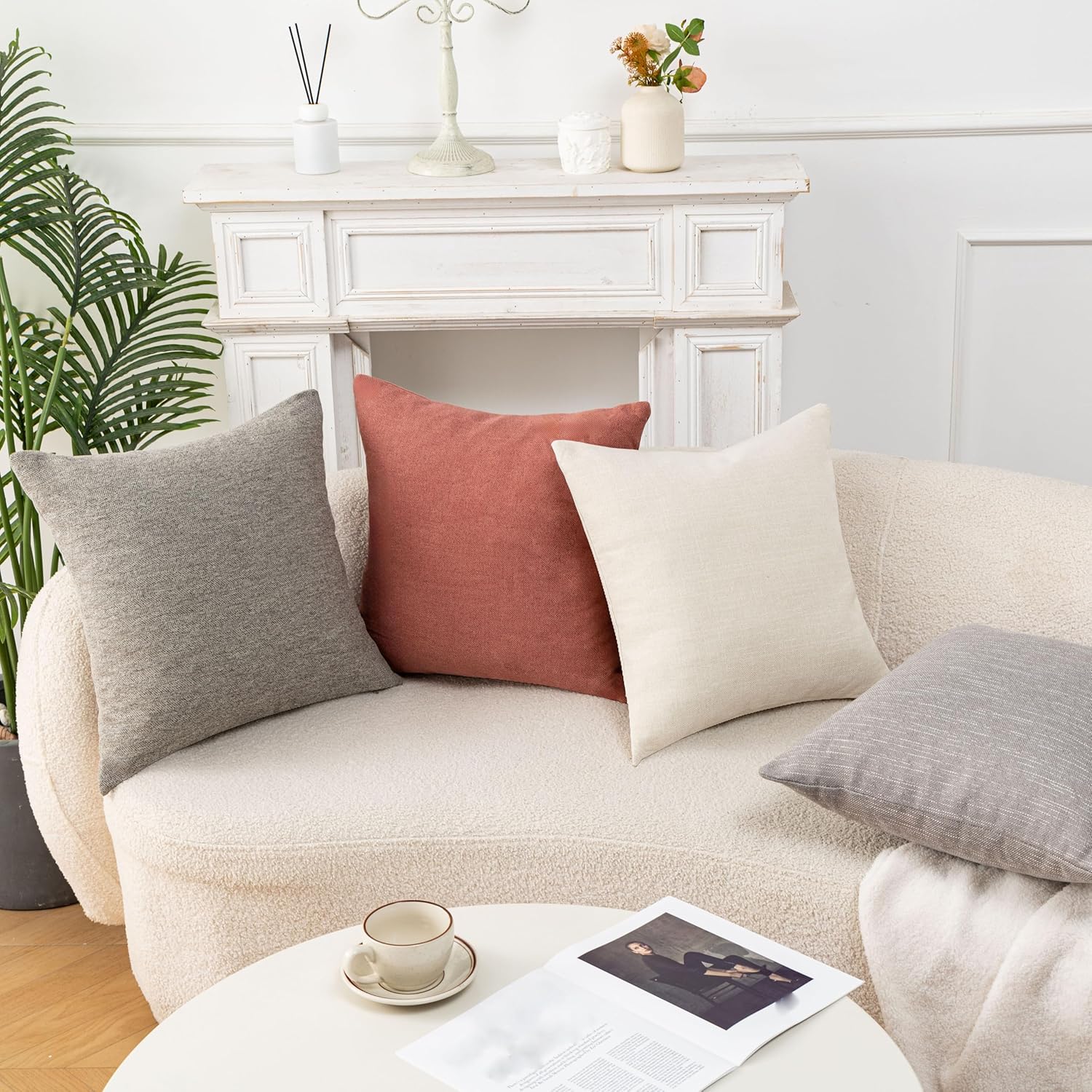 Throw Pillows with Inserts Included, 18x18 Couch Pillows,Throw Pillows for Couch,Cotton-Linen Blend,Off White,2 Pack.