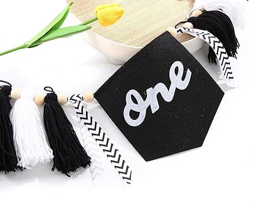 Miniatura 7 de Cartel de primer cumpleaños con borlas para silla de bebé, pancarta de un cumpleaños con borlas, pancarta para silla de bebé, pancarta negra para