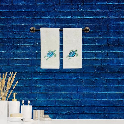 Miniatura 2 de Serafina Home Toallas de baño de tortuga verano náutico suave absorbente invitado tortuga marina decoración diseño de bordado turquesa azul