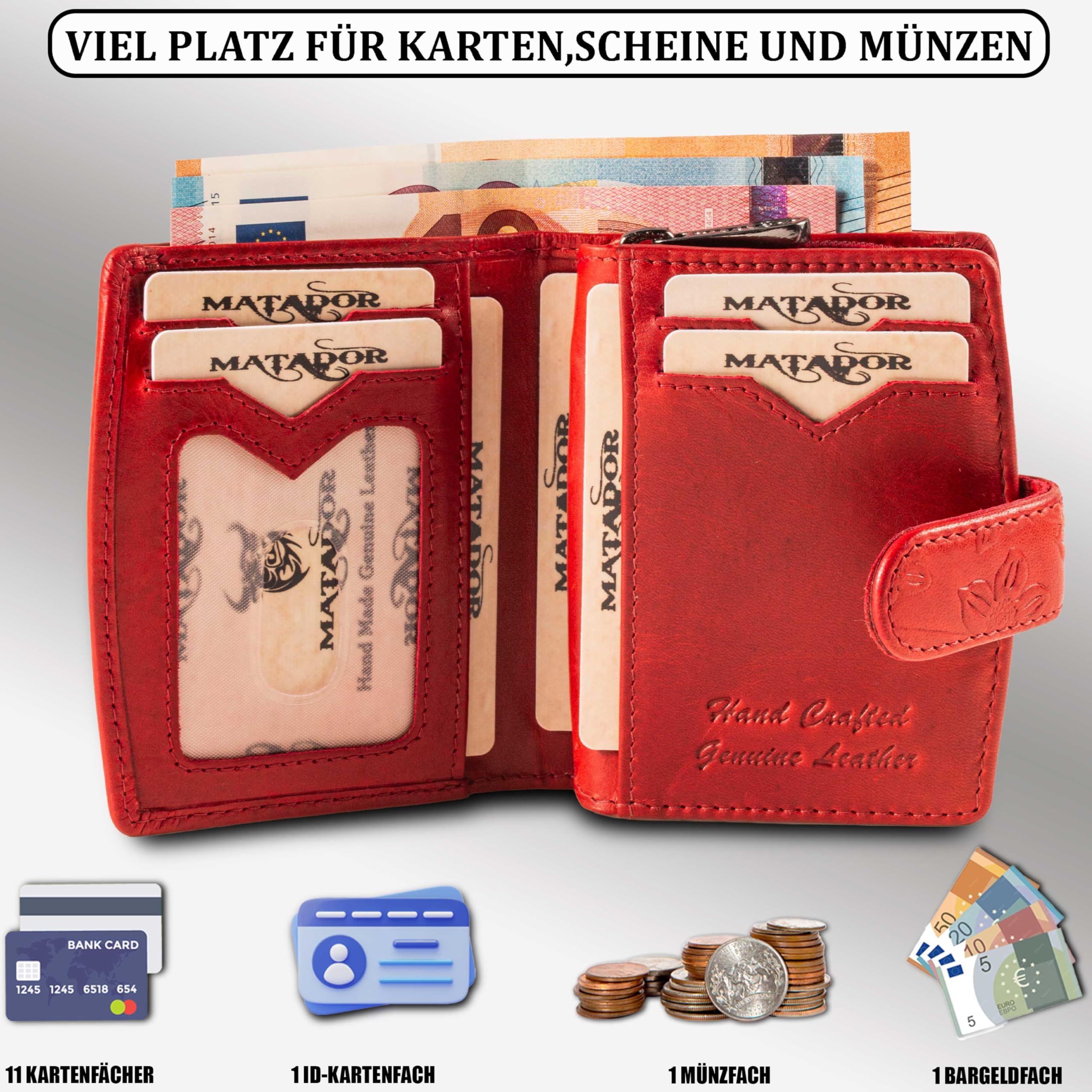 MATADOR Mały portfel damski, mały, skórzany #Valencia MINI ze szlachetnym pudełkiem na prezent, elegancki, mały portfel damski, mały z blokadą RFID, luksusowy mini portfel z wieloma przegródkami na