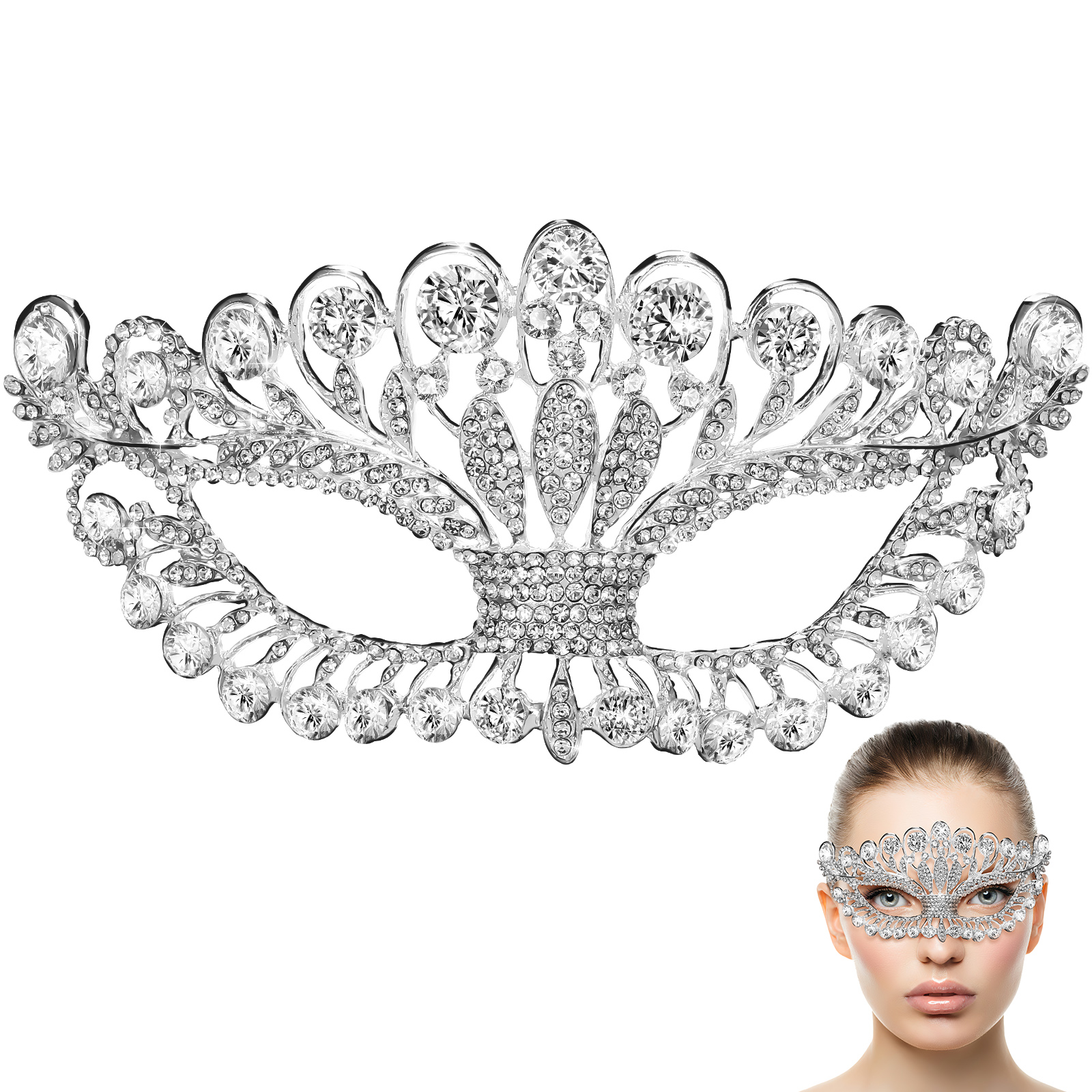 Amazon.com: STOBOK Luxury Rhinestones Masquerade Silver
