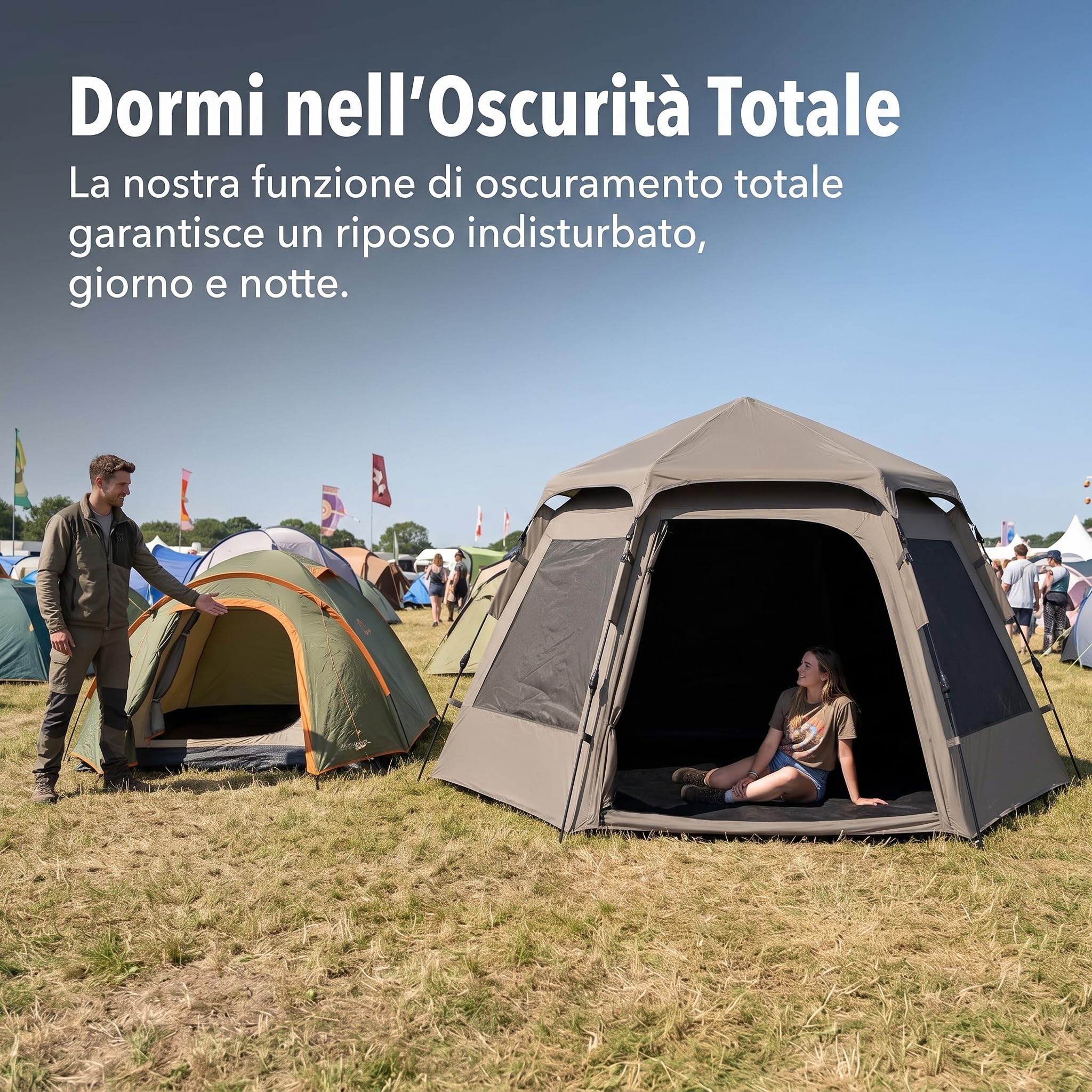 Camping Zelt, Zelt wasserdicht, Automatisches Zelt für 2, 3, 4 oder 6 Personen, Hexagonal, Zelt + Feuchtigkeitsmatte, Groß