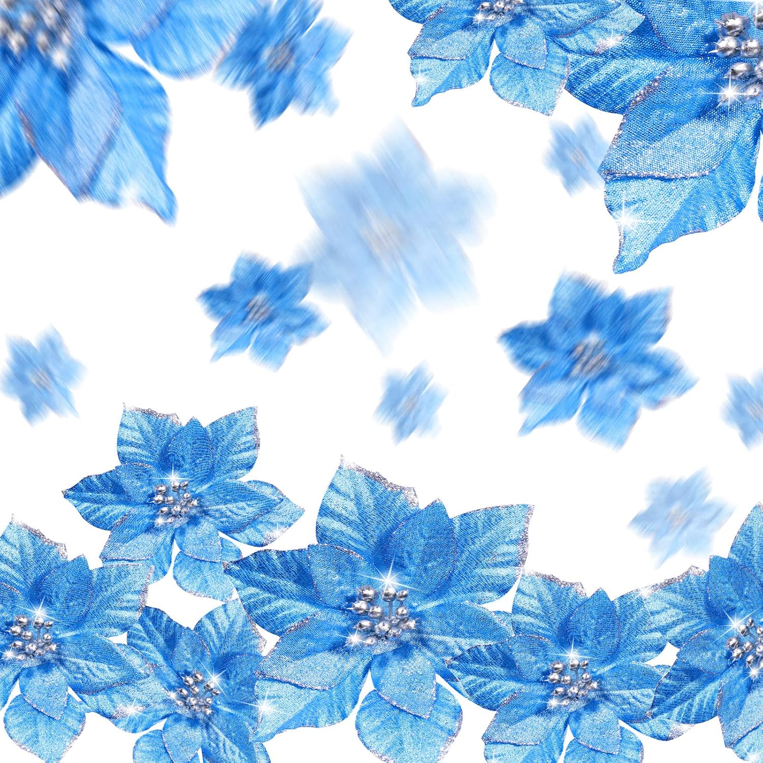 Geosar 100 Pcs 3 Size Christmas Poinsettia Flowers with Clips Glitter Artificial Flowers Small Christmas Tree Ornaments Faux for Xmas Party DIY Craft Wreath Garland New Year - Image 5