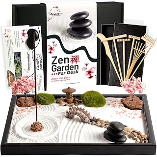 Zen Garden Kit for Desk 12x8in Sand Tray, Japanese Gift Set 14 Accessori...