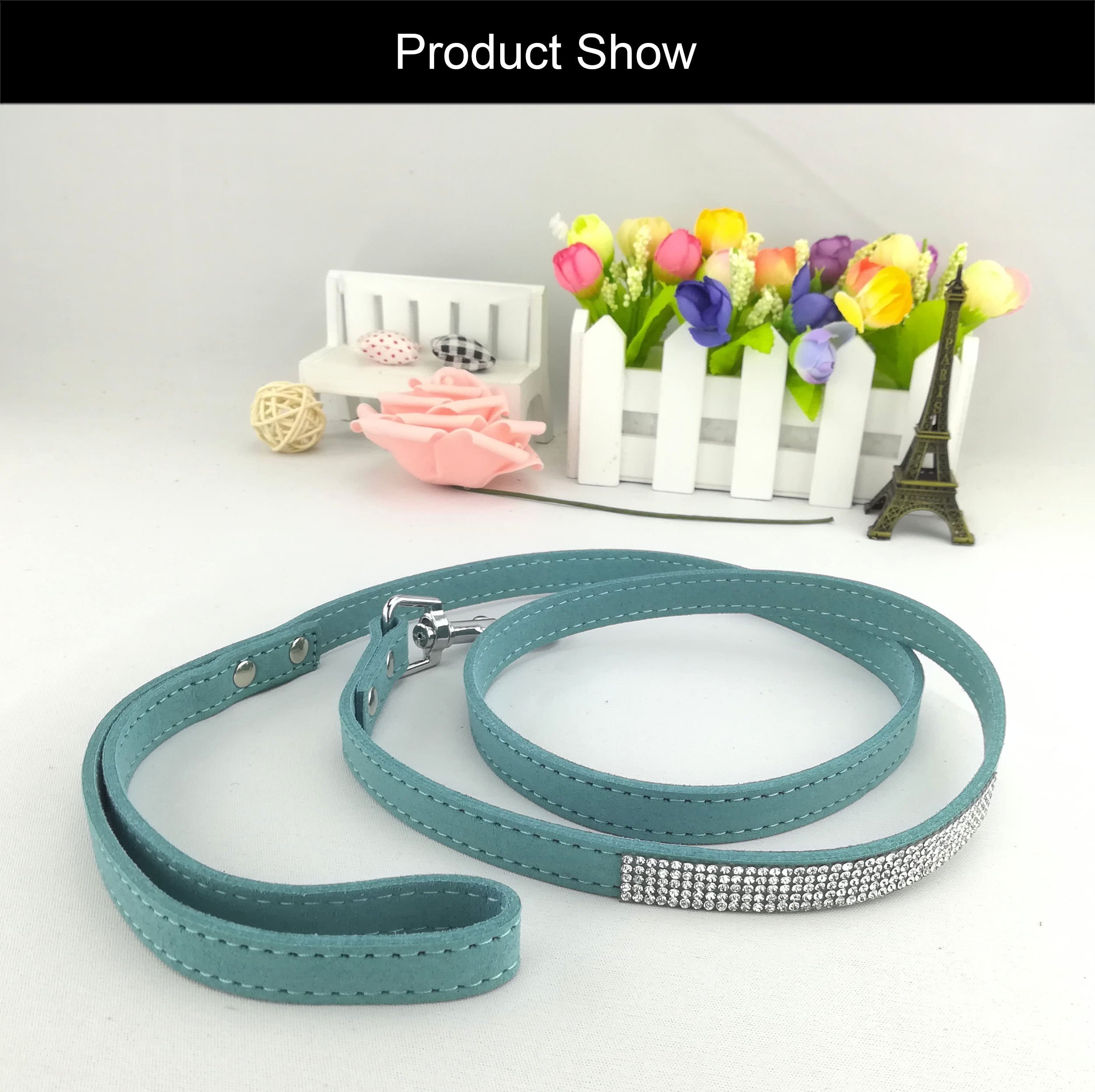 Newtensina Pets Leashes Suede Soft Puppies Leash Dog Lead with Diamante for Dogs - Blue - Image 3