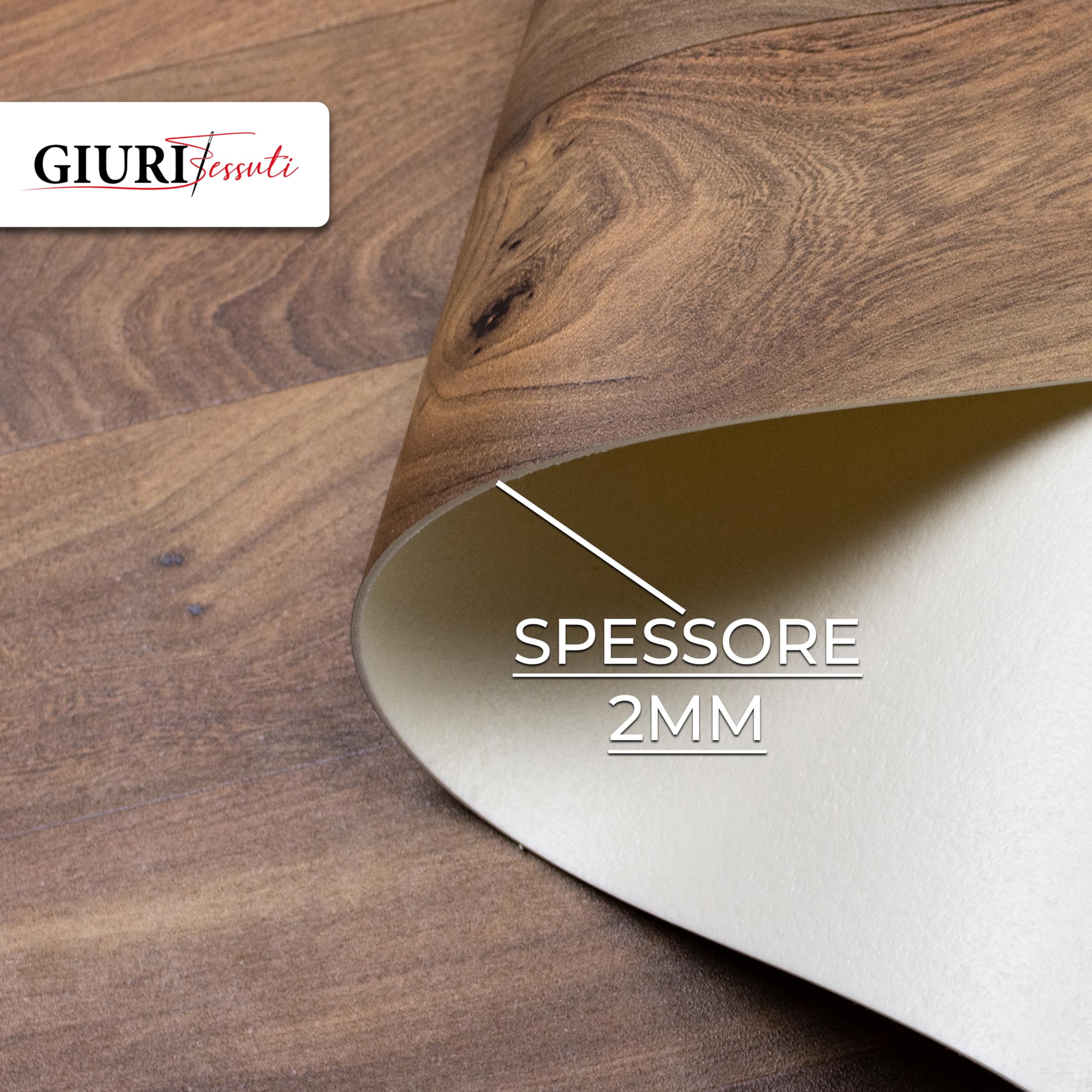 Giuri Tessuti Tappeto Runner in vinile - Passatoia Antiscivolo per Cucina Bagno - Largo 50 cm - Effetto Legno Parquet - Antimacchia (140 Cm, MANDORLA)