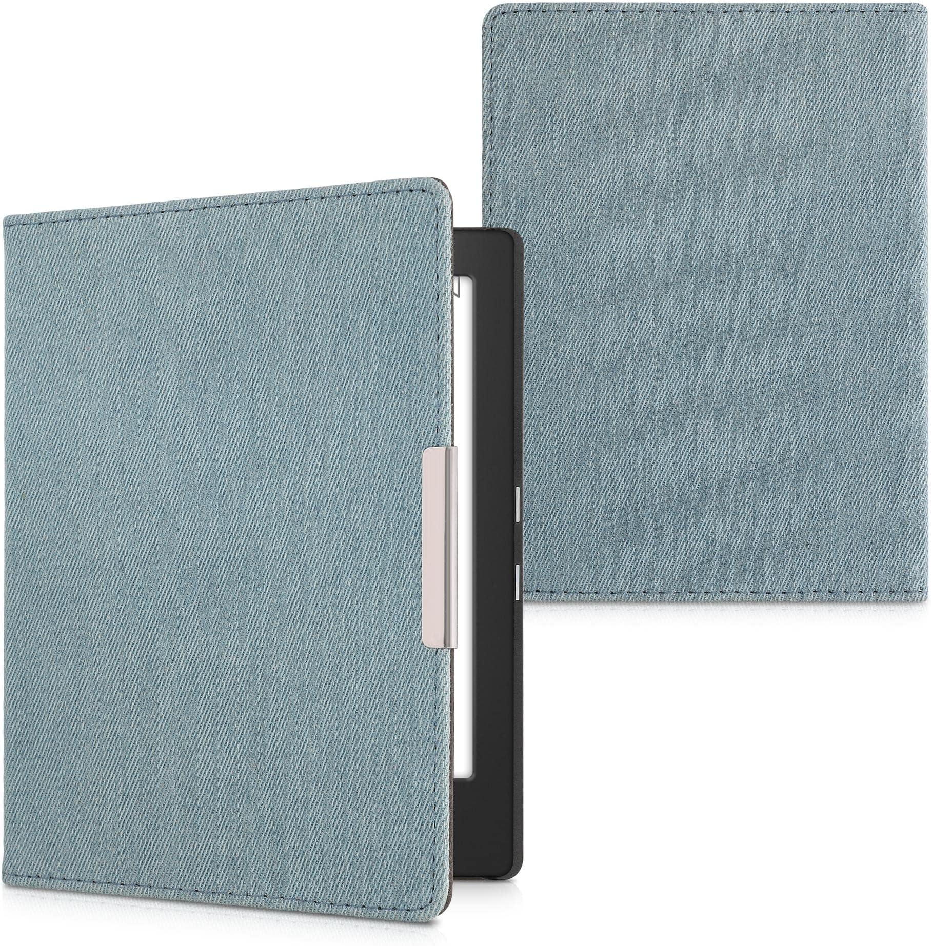 étui Rabat Magnétique Bleu Clair Kwmobile Étui Liseuse Kobo Aura H2O Edition 2 En Jean Bleu Clair - Protection Magnétique Style Décontracté Coque Magnétique Kobo