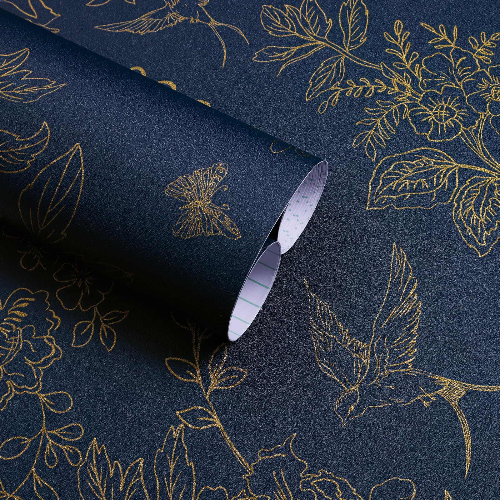 Froluya Dark Blue Peel and Stick Wallpaper Vintage Floral 17.7in×393.7in — image 1