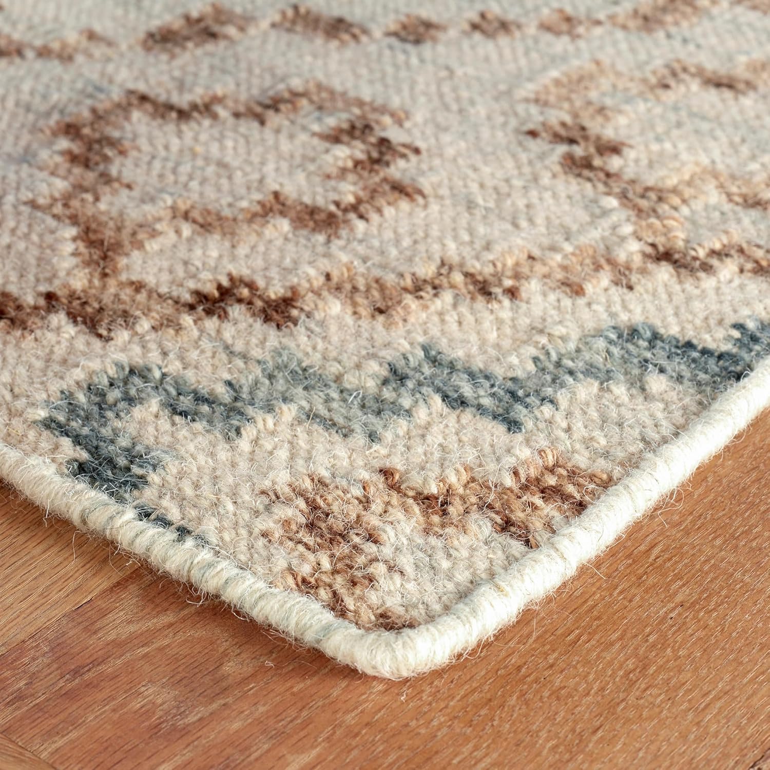 Dash and Albert Jelly Roll Wool Area Rug - 2' x 3' Sky Blue Geometric Handwoven Accent Rug - Durable, Low Pile, High Traffic Area Hallway, Living Room, Stairs