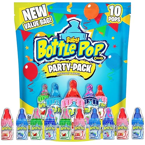 Baby Bottle Pop Candy Lollipops Variety Party Pack - 10 Count Suckers w/ Powdered Dip in Assorted Fruity Flavors - Bulk Candy for Party Favors, Goodie Bags, Birthdays, Baby Showers - Baby Bottle Pop Lollipop Variety Party Pack