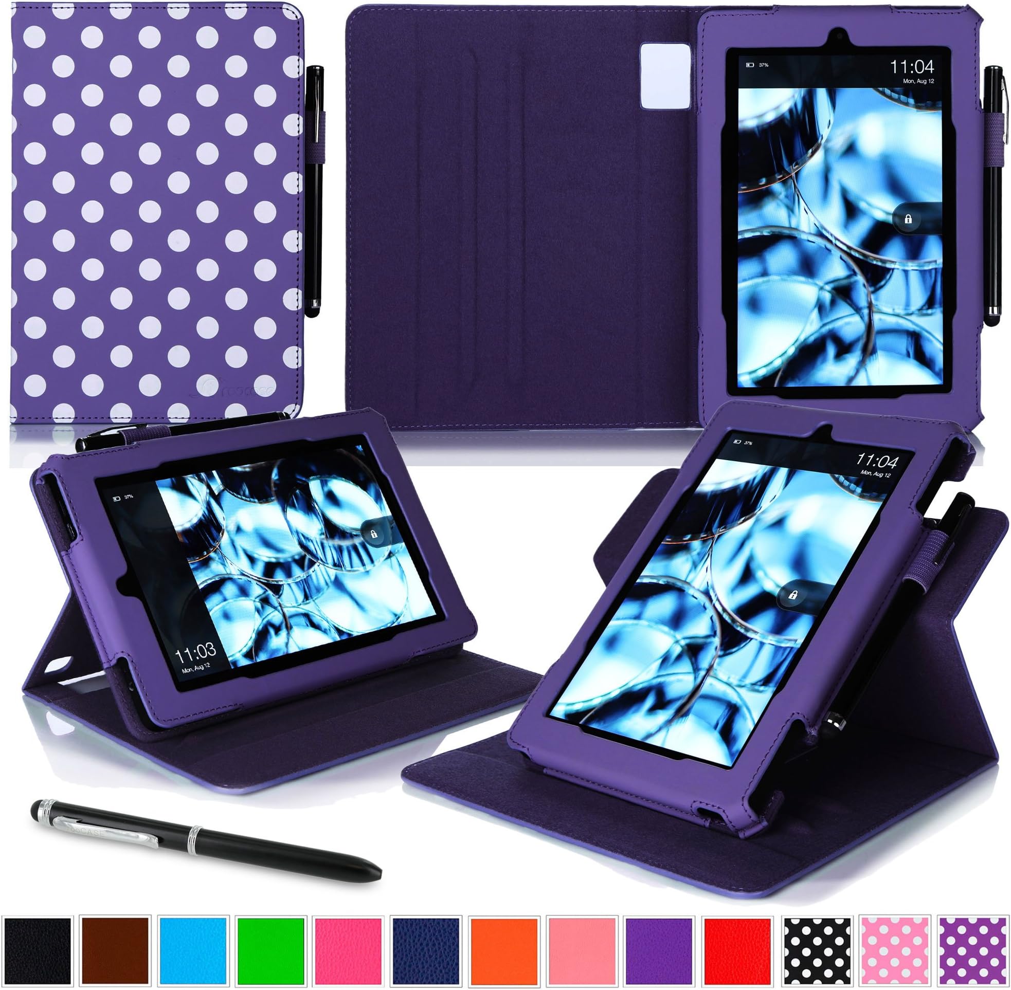 roocase Kindle Fire HD 7 2014 Case, new Kindle Fire HD 7 Dual View Folio Case with Sleep/Wake Smart Cover with Multi-Viewing Stand for All-New 2014 Fire HD 7 Tablet (4th Generation), Polkadot Purple