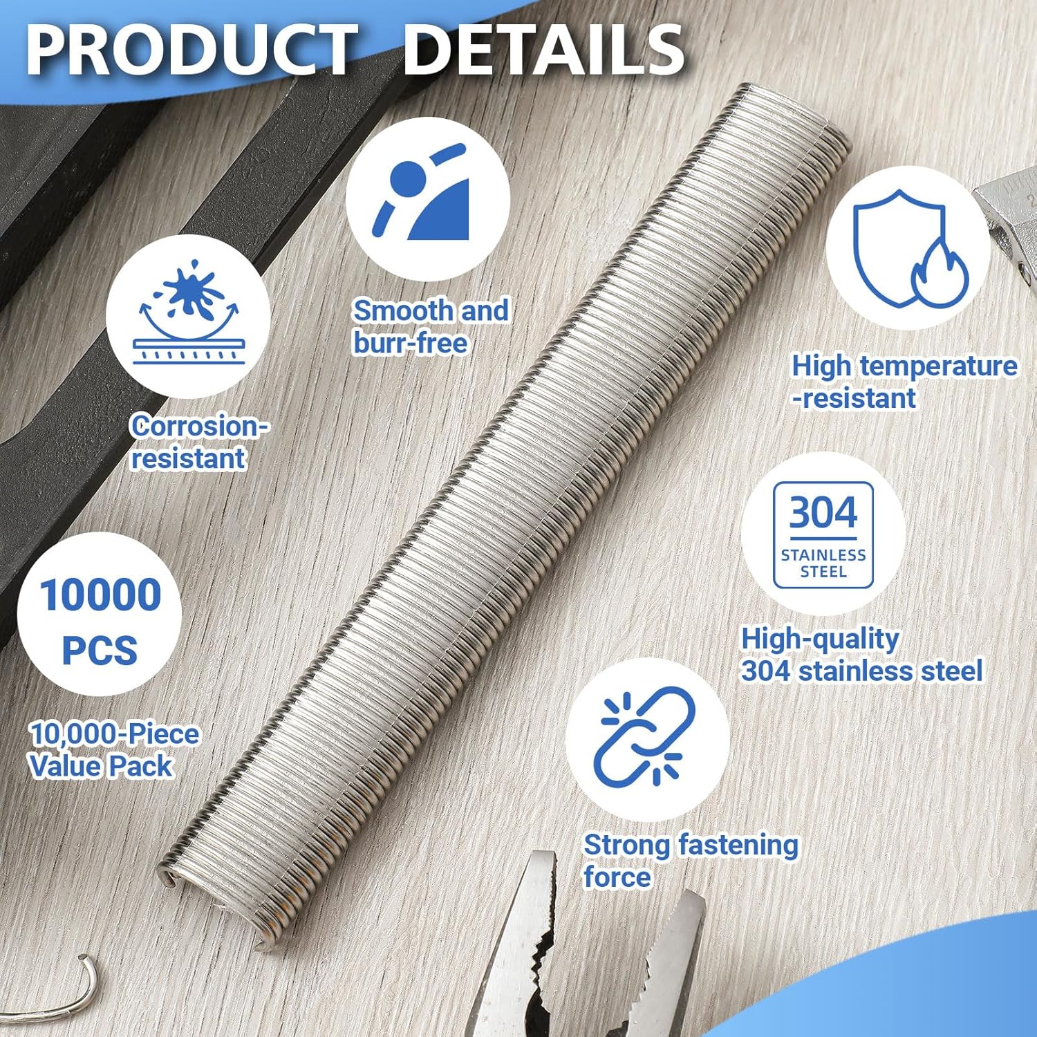 10000 Pcs 15 Gauge 3/4 Hog Rings, 304 Stainless Steel Hog Ring C Rings for Construction Mesh, Livestock Fencing, Fishing Traps