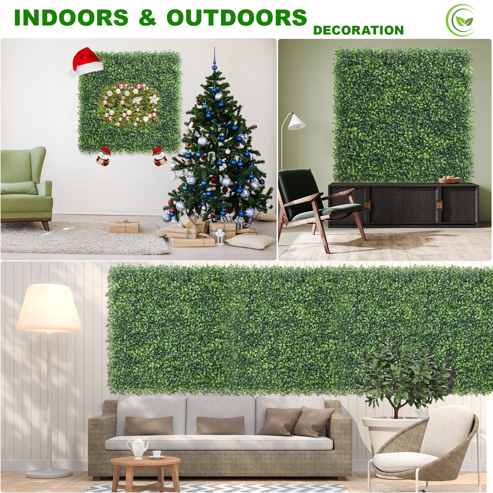 KASZOO 12 sztuk 50 cm x 50 cm sztuczne bukszpanowe panele na trawę Topiary żywopłot, ochrona przed promieniowaniem UV, ochrona prywatności, sztuczny bukszpan, do użytku na zewnątrz, wewnątrz, do ogrodu, na ogrodzenie, podwórko, ściany zieleni