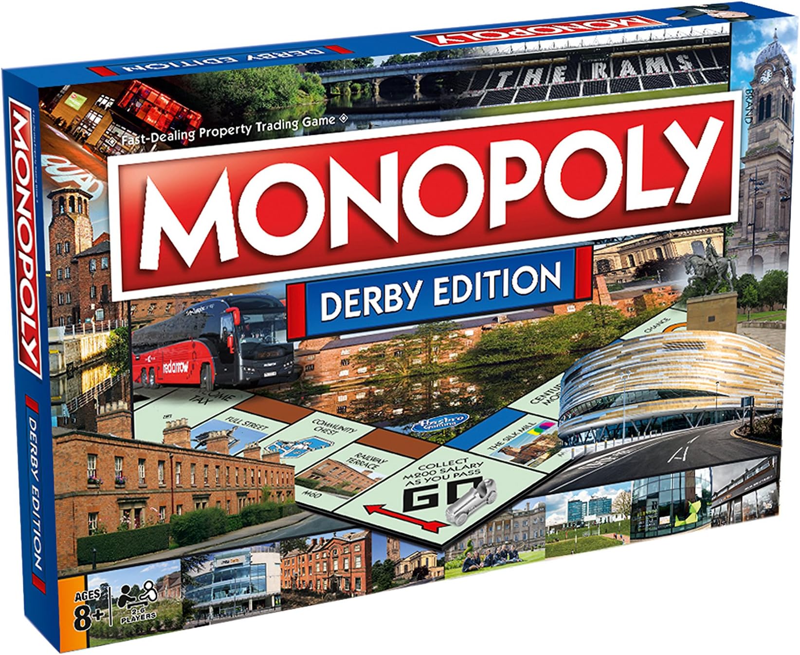 Winning Moves Derby Monopoly Board Game, Advance to Derby Cathedral, Derby County Football Club or The Silk Mill, 2–6 players makes a great gift for ages 8 plus