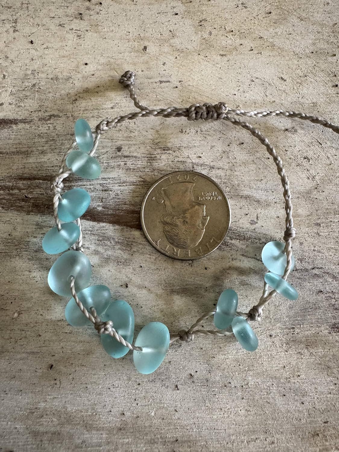 Aqua Blue Sea Glass Anklet on Hand Spun Rope Cord Waterproof and Beach Ready, Del Mar Handmade in the Caribbean, Women's Gift (Anklet)
