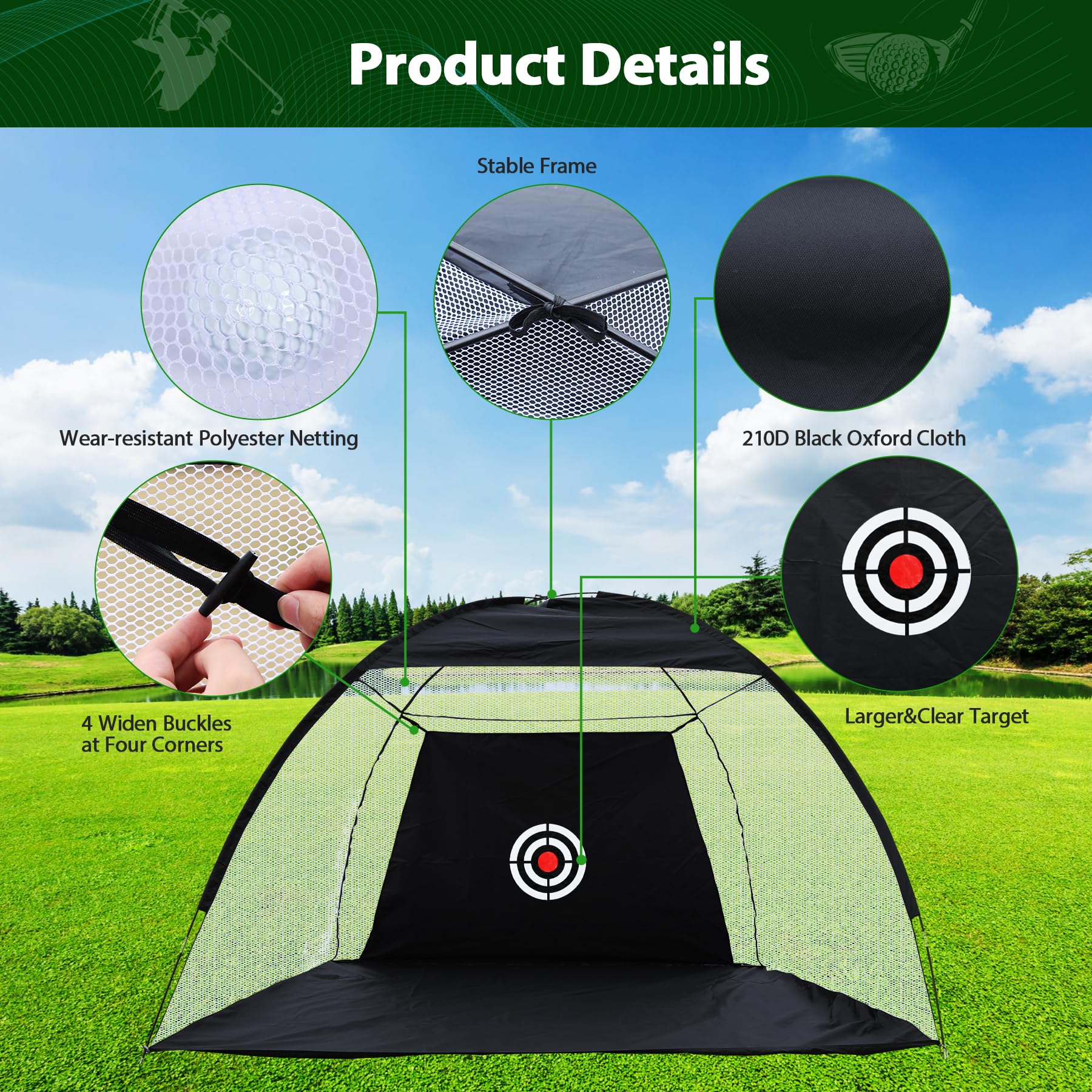 REDCAMP Red de entrenamiento de golf 10x7 pies con césped y estera de impacto