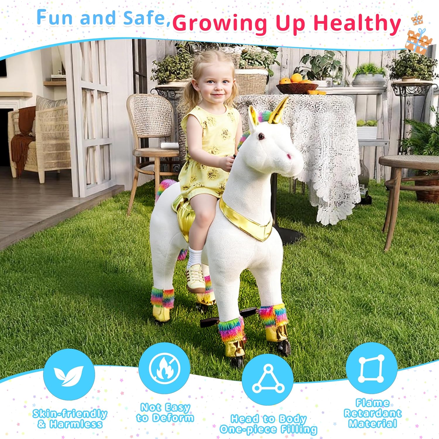 Pipleo Ride on Unicorn on Toys, Unicorn Ride on for Girls 6 to Adult, Ride on Unicorn Toys, Unicorn Rider Mechanical Walking Action Plush Animal,No Battery or Electricity,Max Load 187 LBS - Rainbow